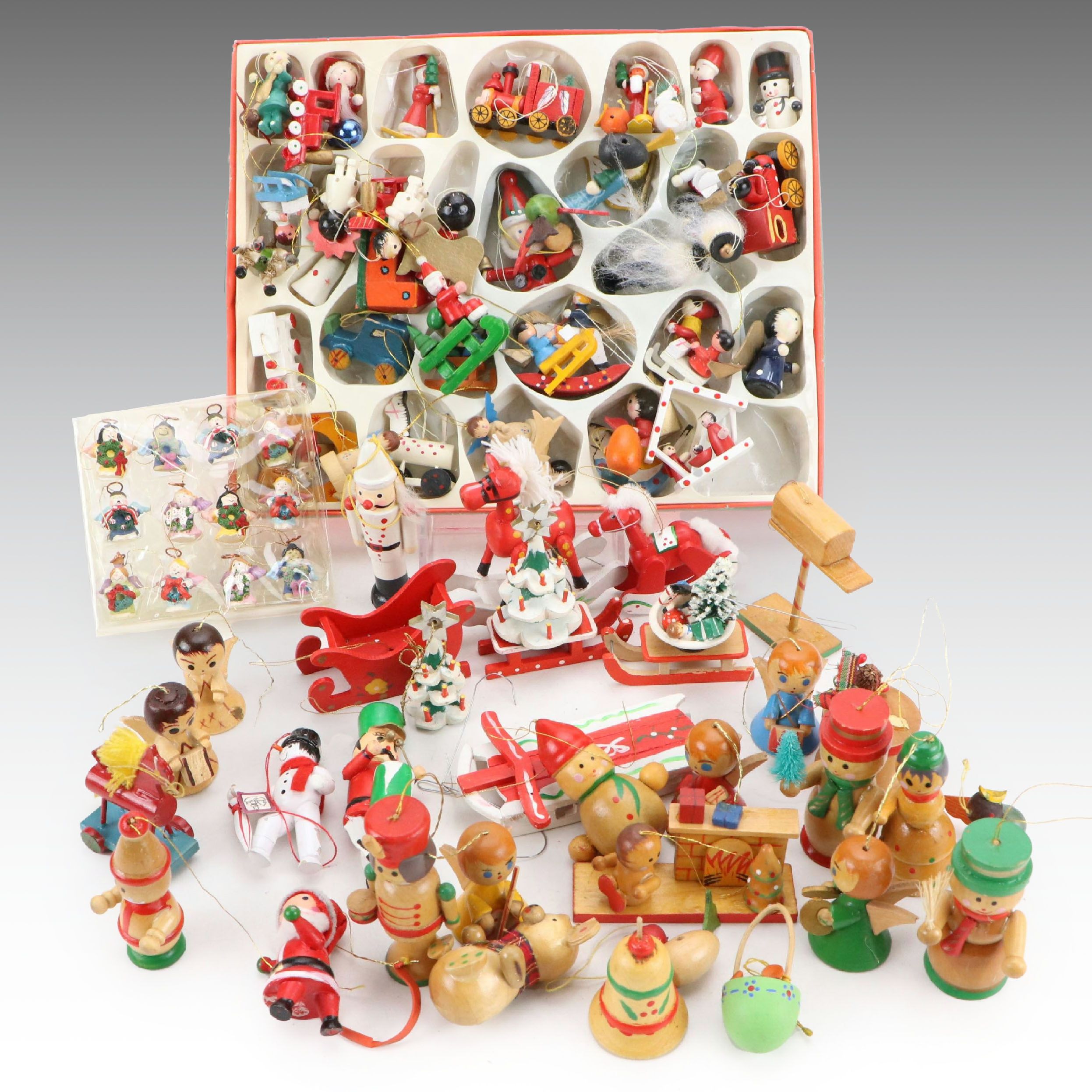 Handcrafted Wooden Christmas Ornaments, Mid to Late 20th Century