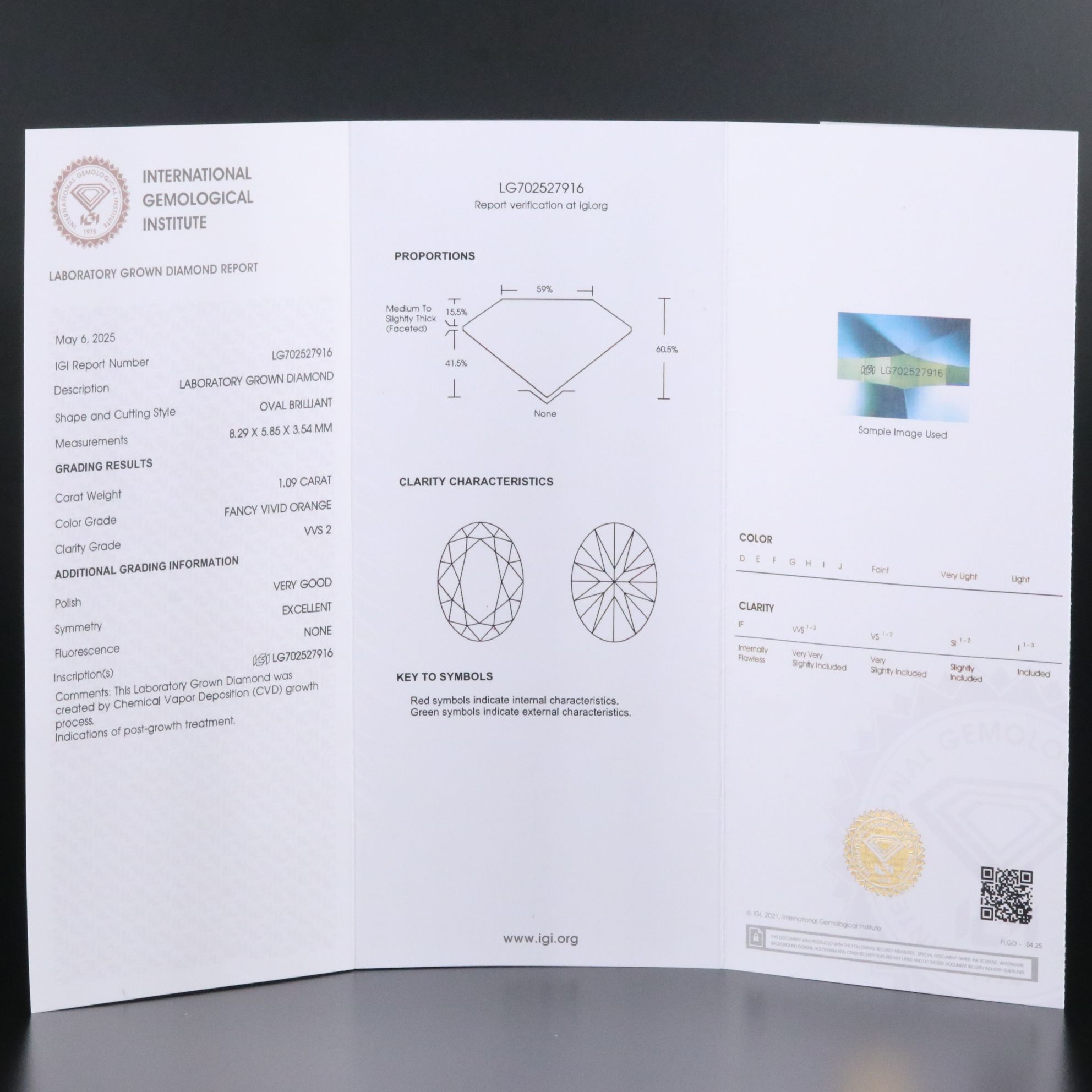 Loose 1.09 CT Lab Grown Fancy Orange Diamond with IGI Report