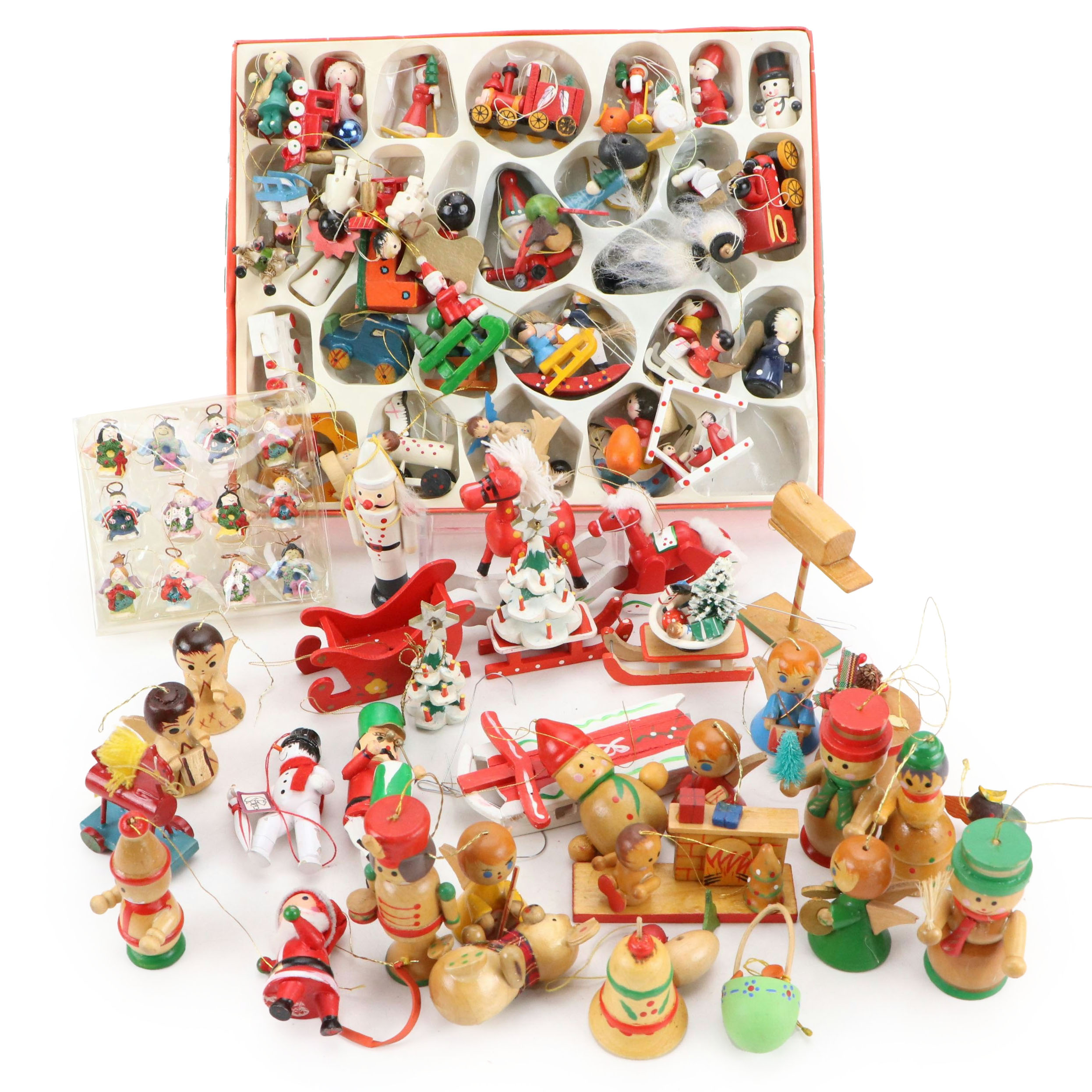 Handcrafted Wooden Christmas Ornaments, Mid to Late 20th Century