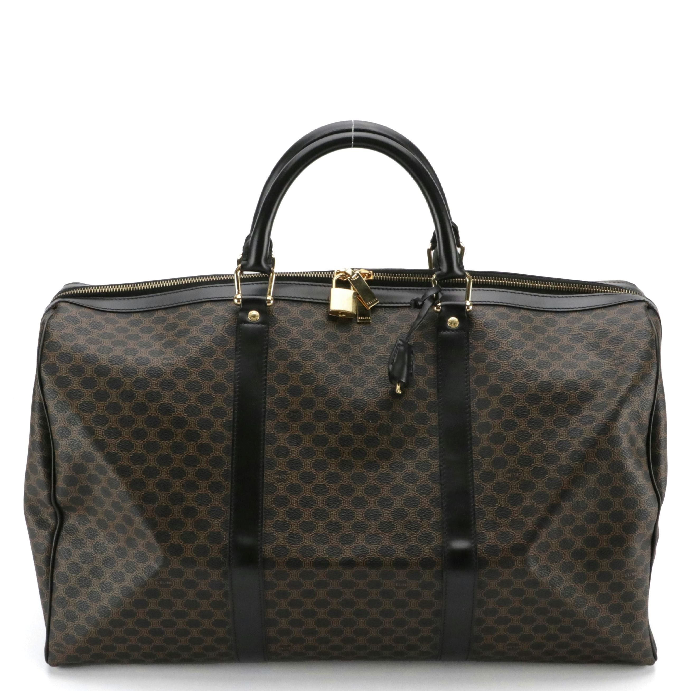 Celine Duffle Bag in Dark Brown and Black Macadam Canvas & Black Leather