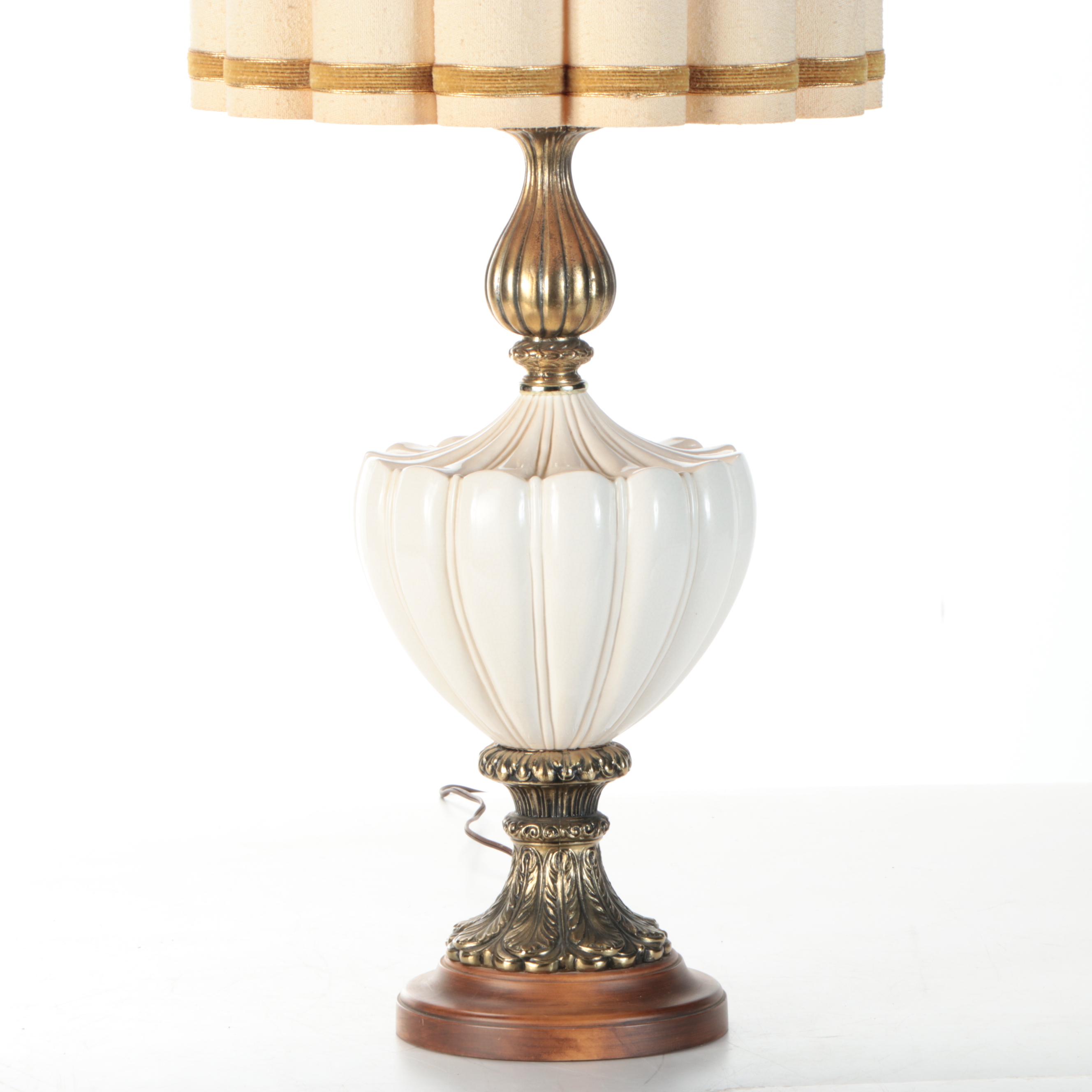 Hollywood Regency Ceramic Urn Table Lamp with Lobed Drum Shade, 1960s