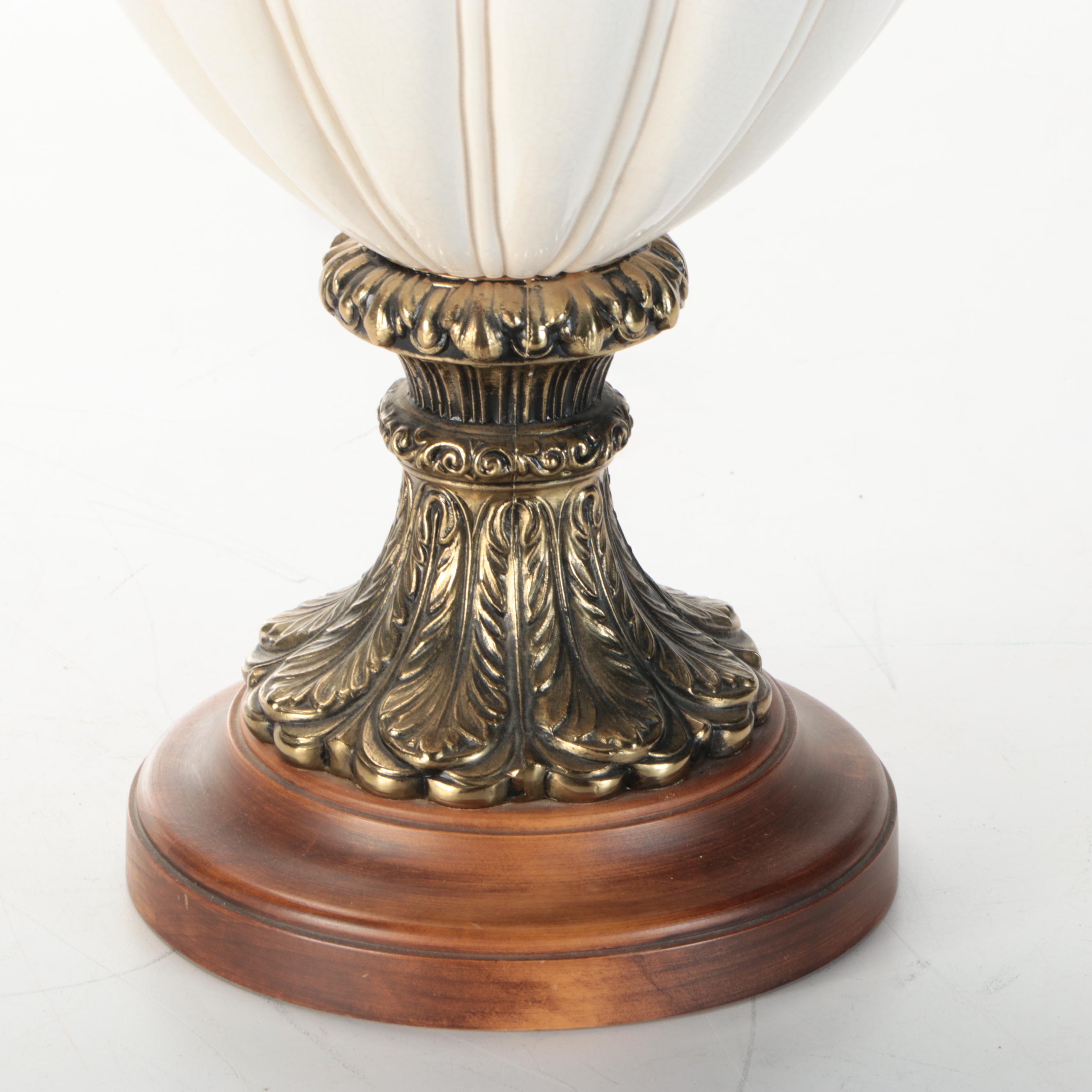 Hollywood Regency Ceramic Urn Table Lamp with Lobed Drum Shade, 1960s