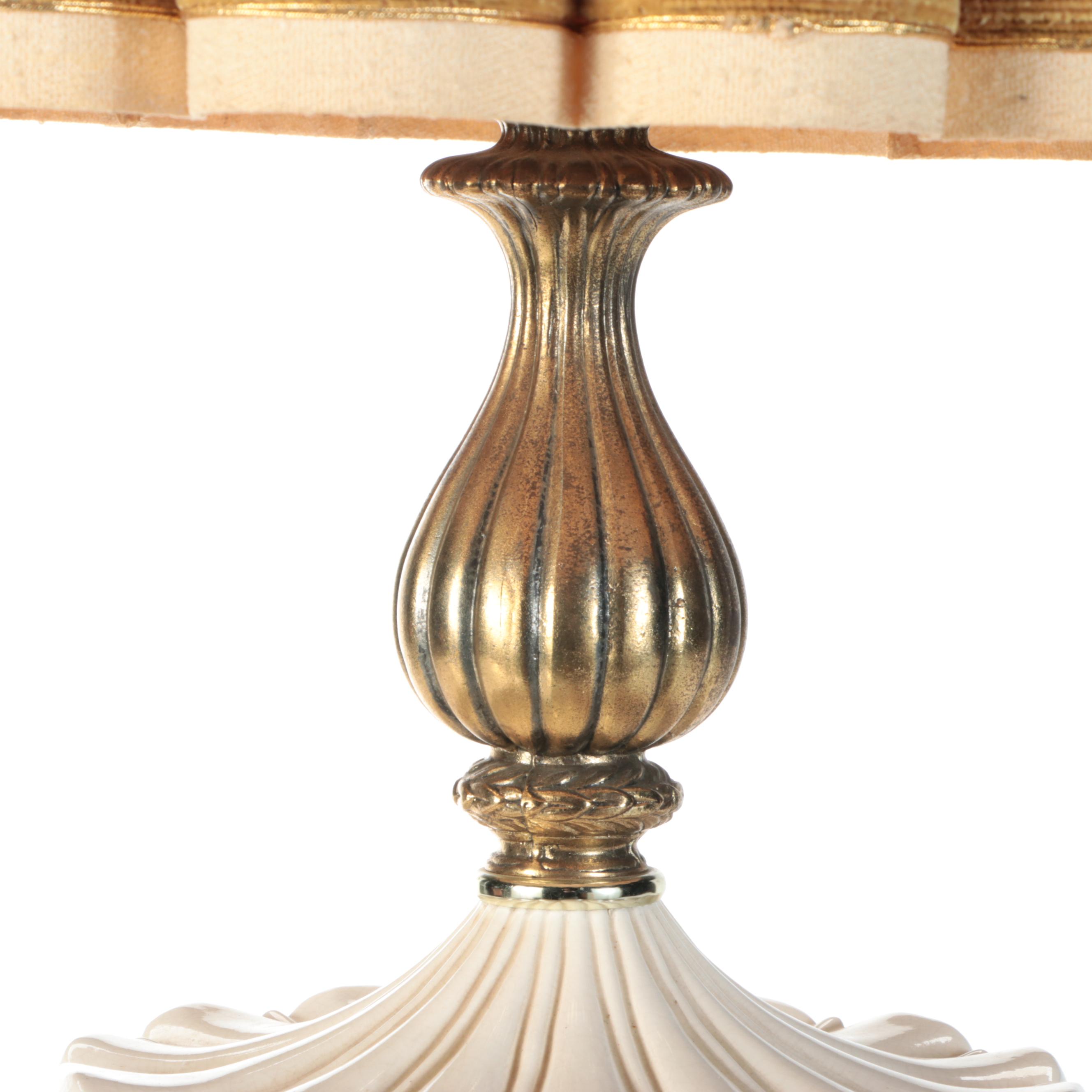 Hollywood Regency Ceramic Urn Table Lamp with Lobed Drum Shade, 1960s