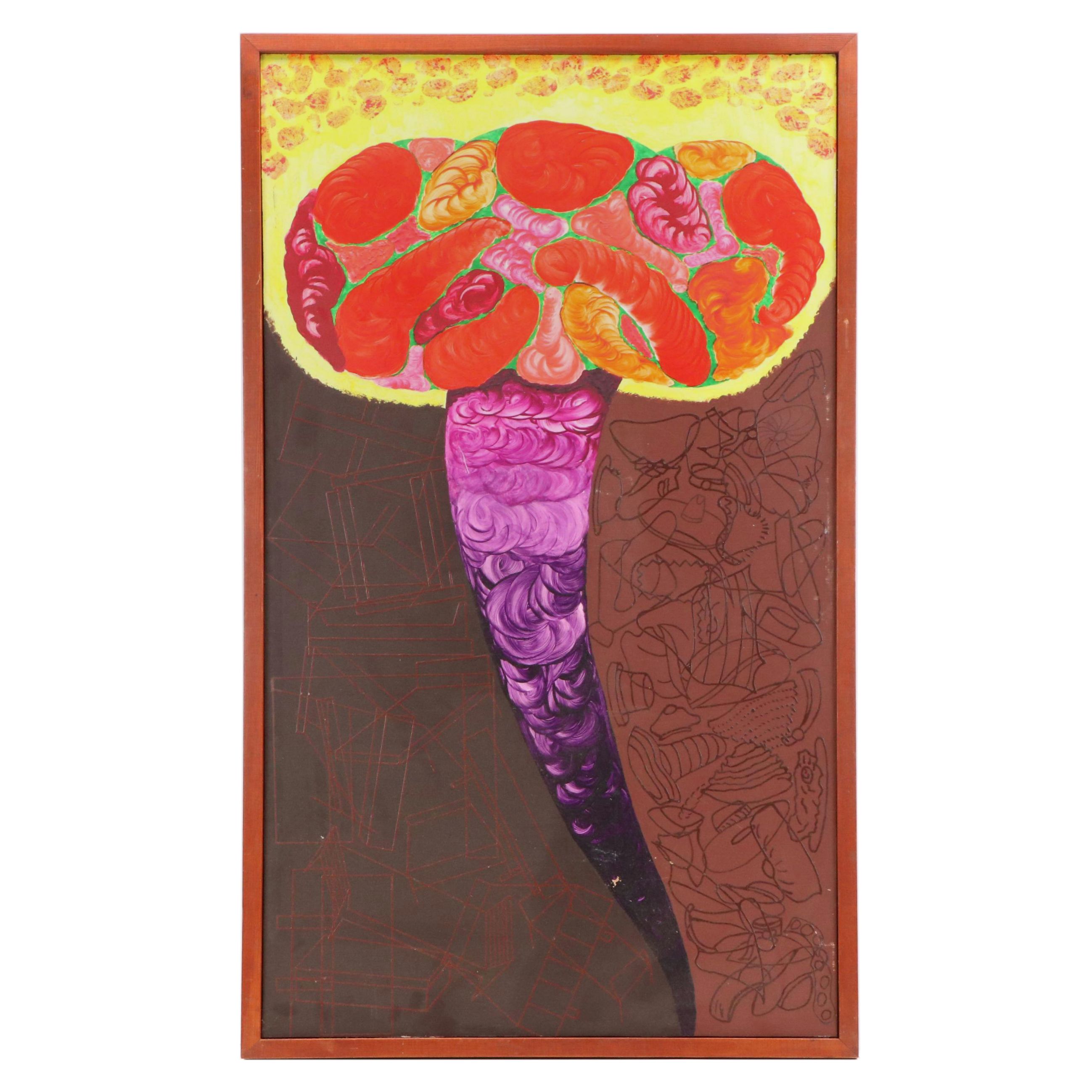 H. Burrell Abstract Acrylic Painting "Hatache," 1960