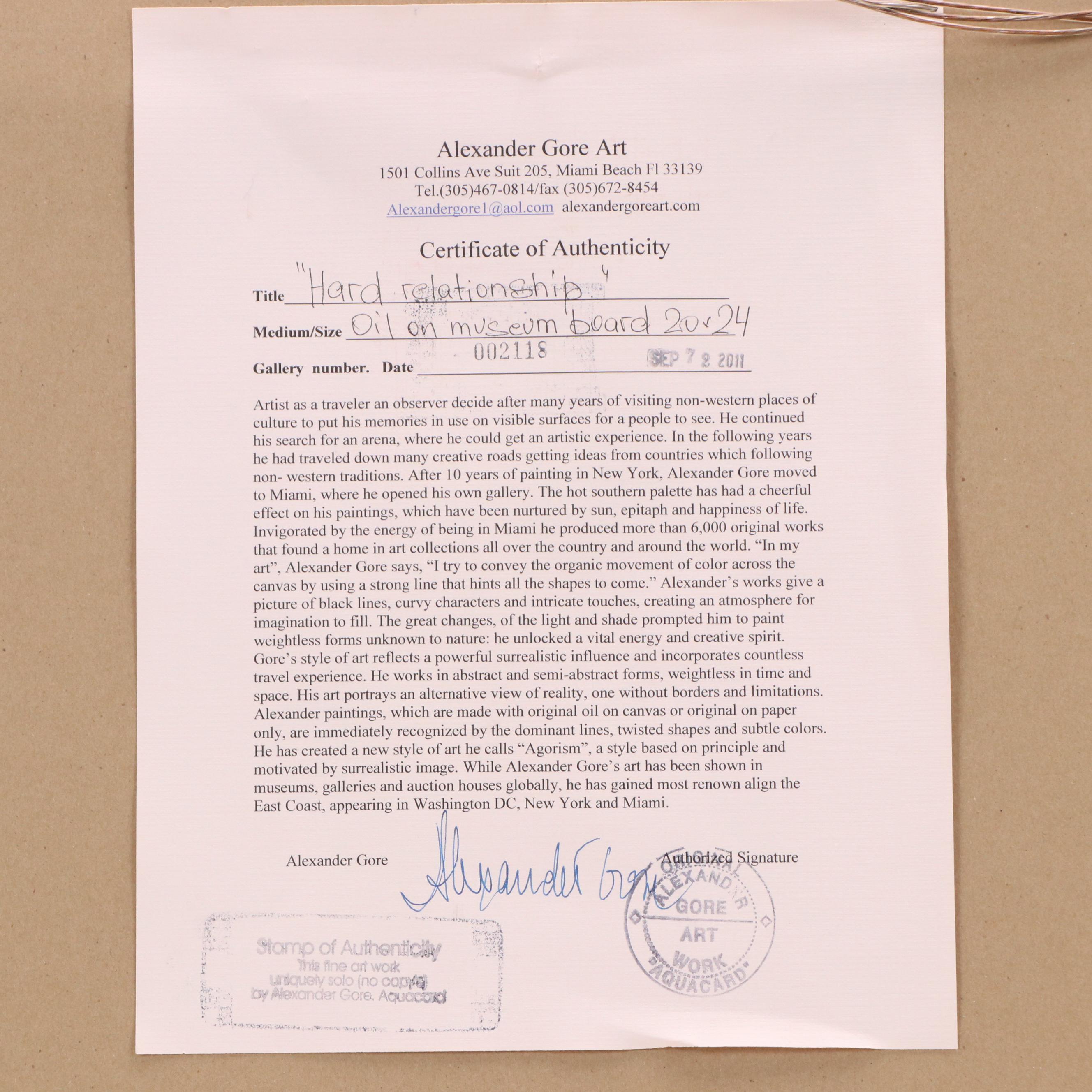 Alexander Gore Stylized Oil Painting "Hard Relationship," 2009