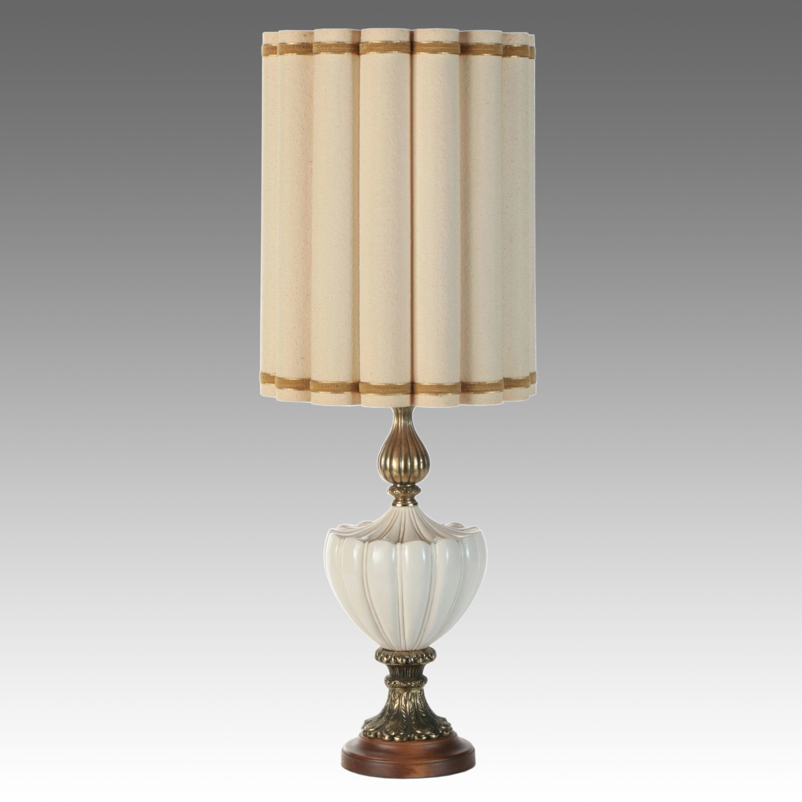 Hollywood Regency Ceramic Urn Table Lamp with Lobed Drum Shade, 1960s