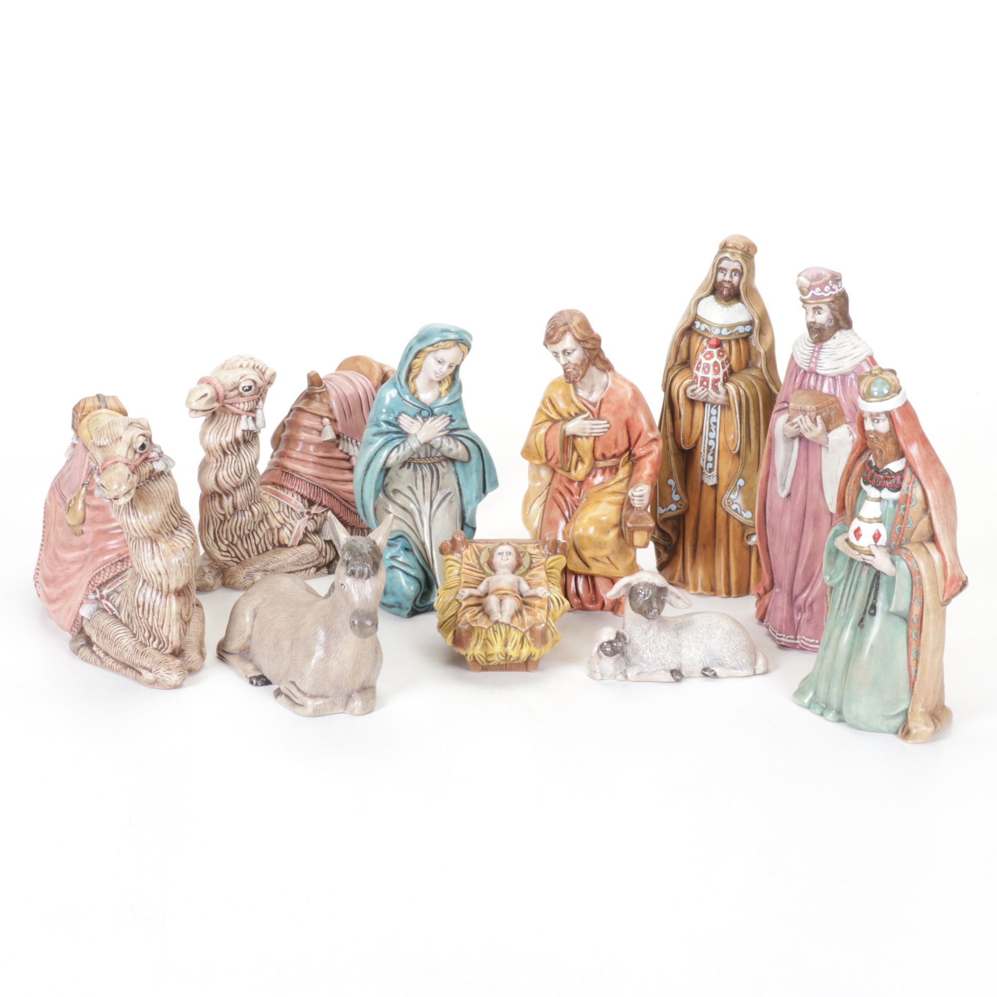 Hand-Painted Ceramic Nativity Figurine Set, 1988