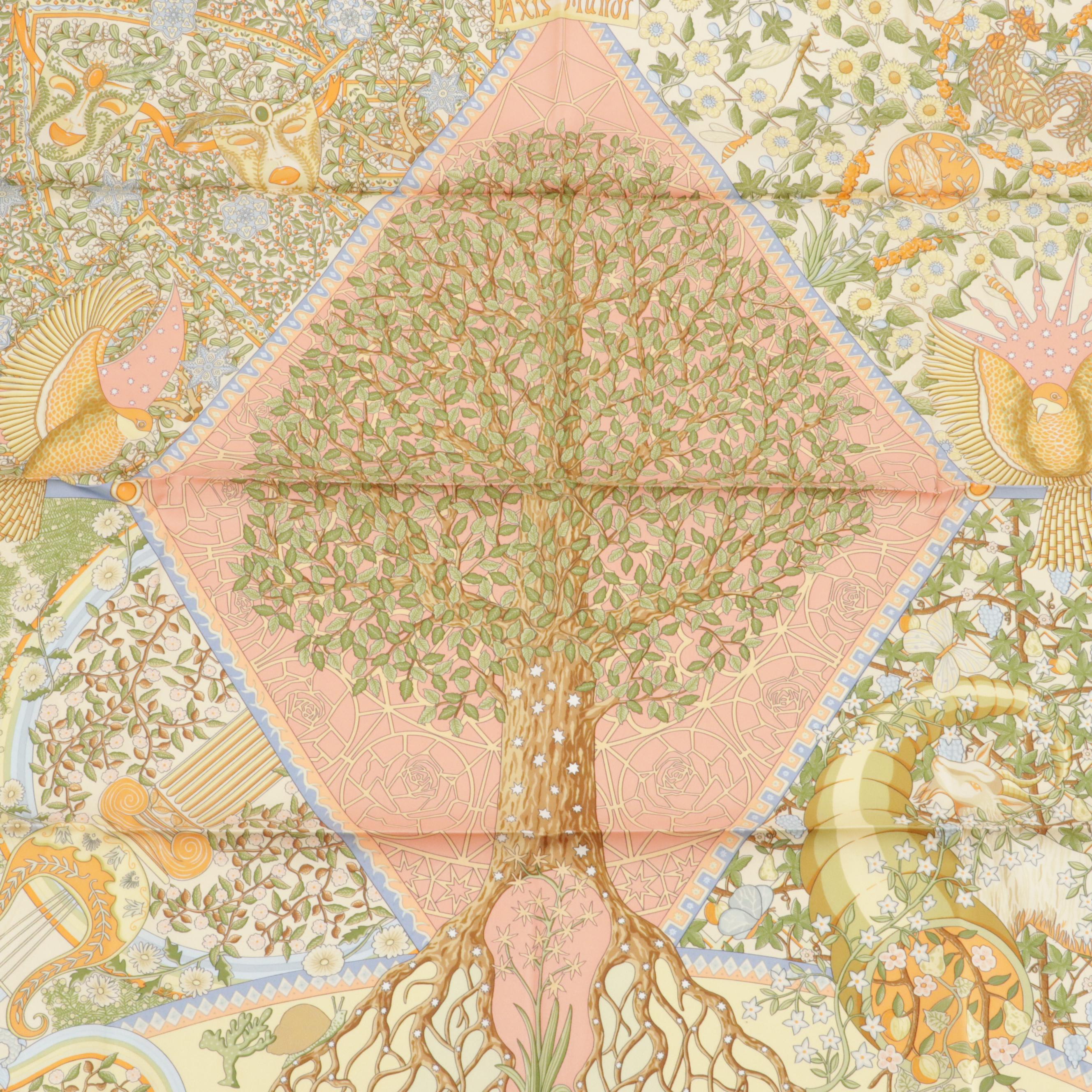 Hermès "Axis Mundi" Silk Twill Scarf 90