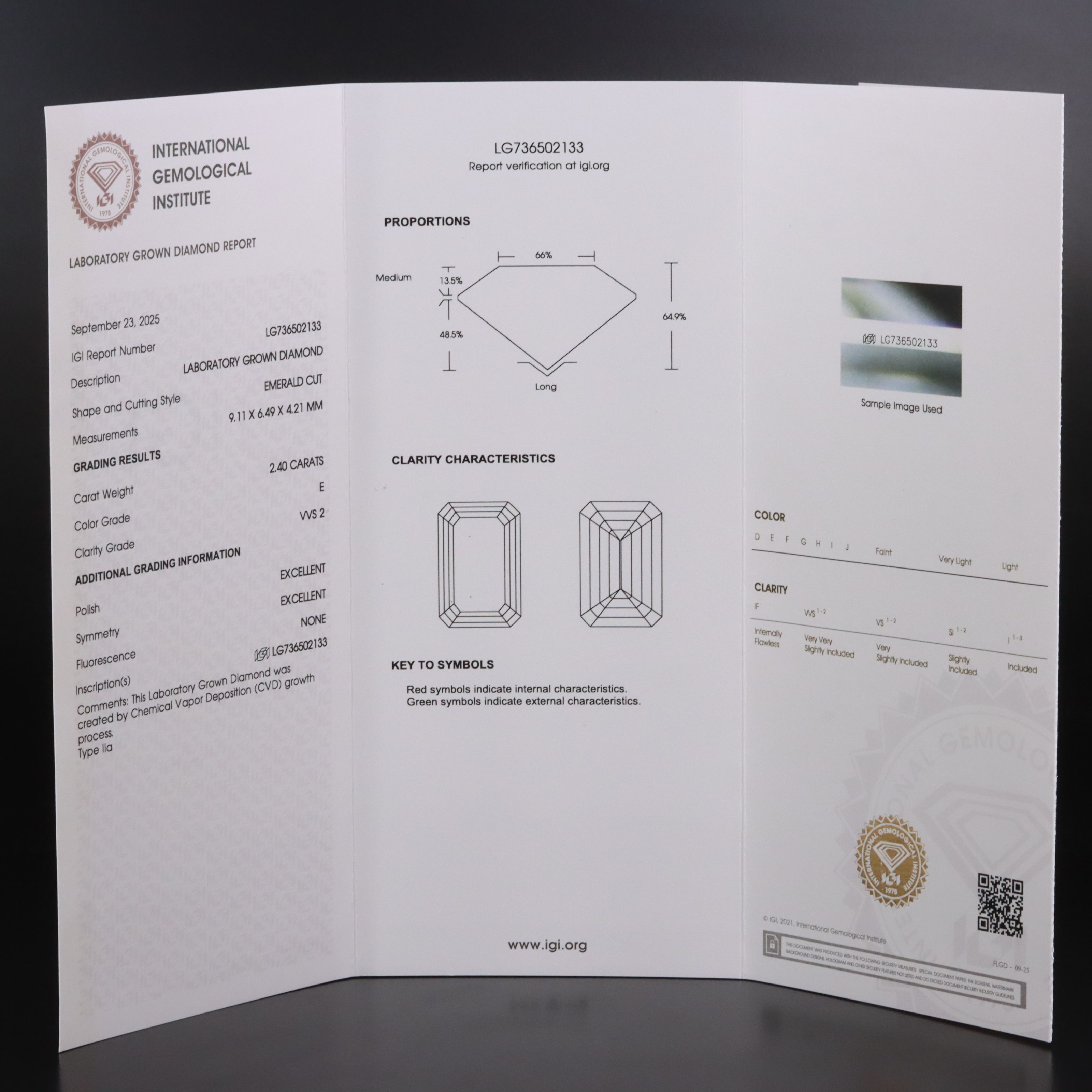 Loose 2.40 CT Lab Grown Diamond with IGI Report