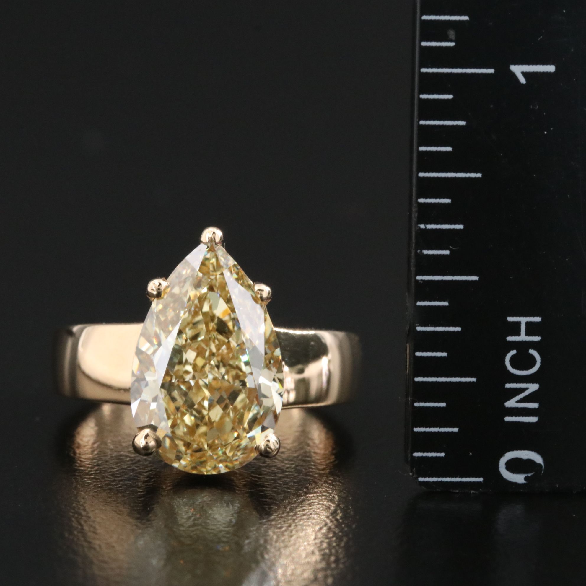 18K 6.02 CT Lab Grown Fancy Yellow Diamond Solitaire Ring with IGI Report