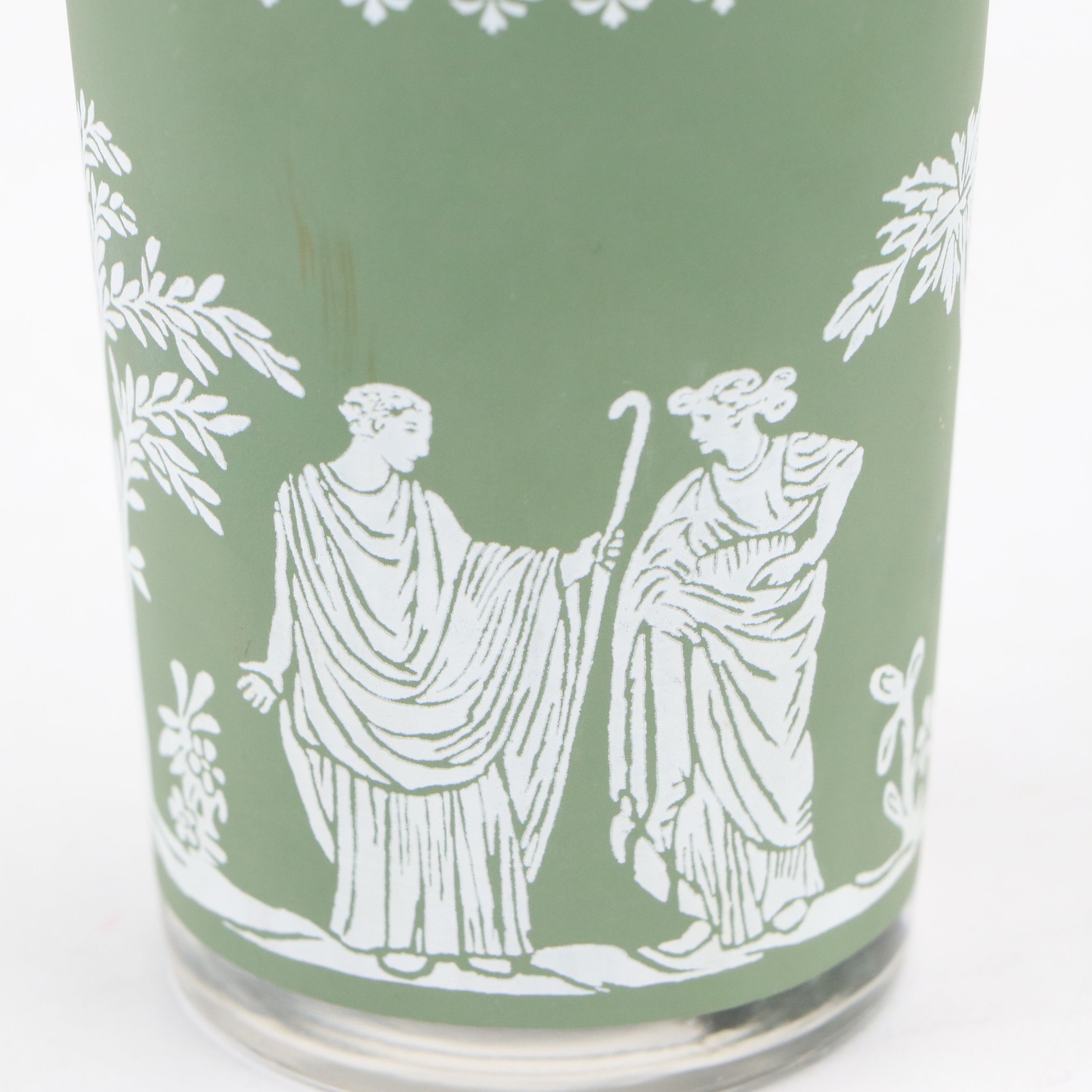 Jeannette Glass "Hellenic Green" Tumblers and Pitcher