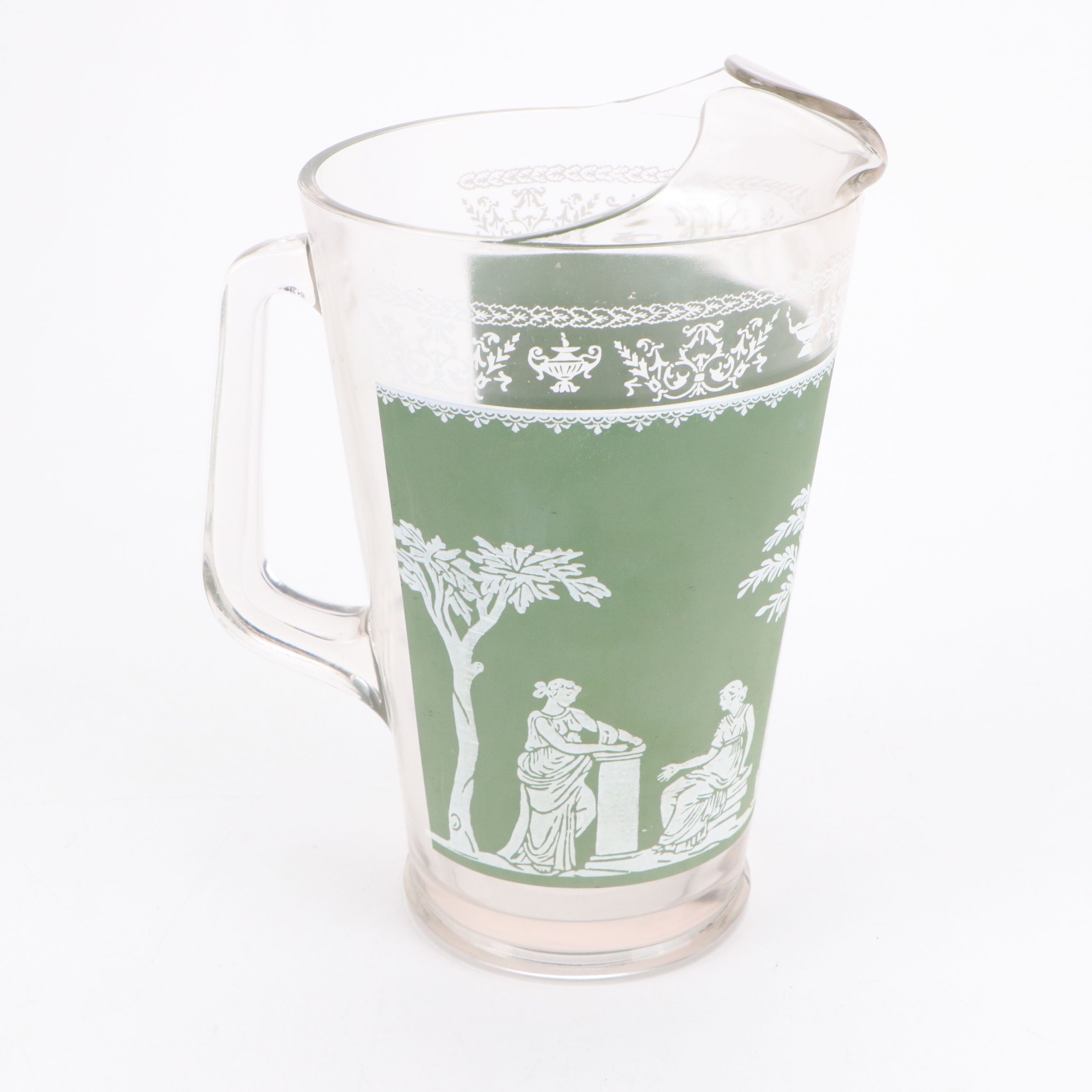 Jeannette Glass "Hellenic Green" Tumblers and Pitcher