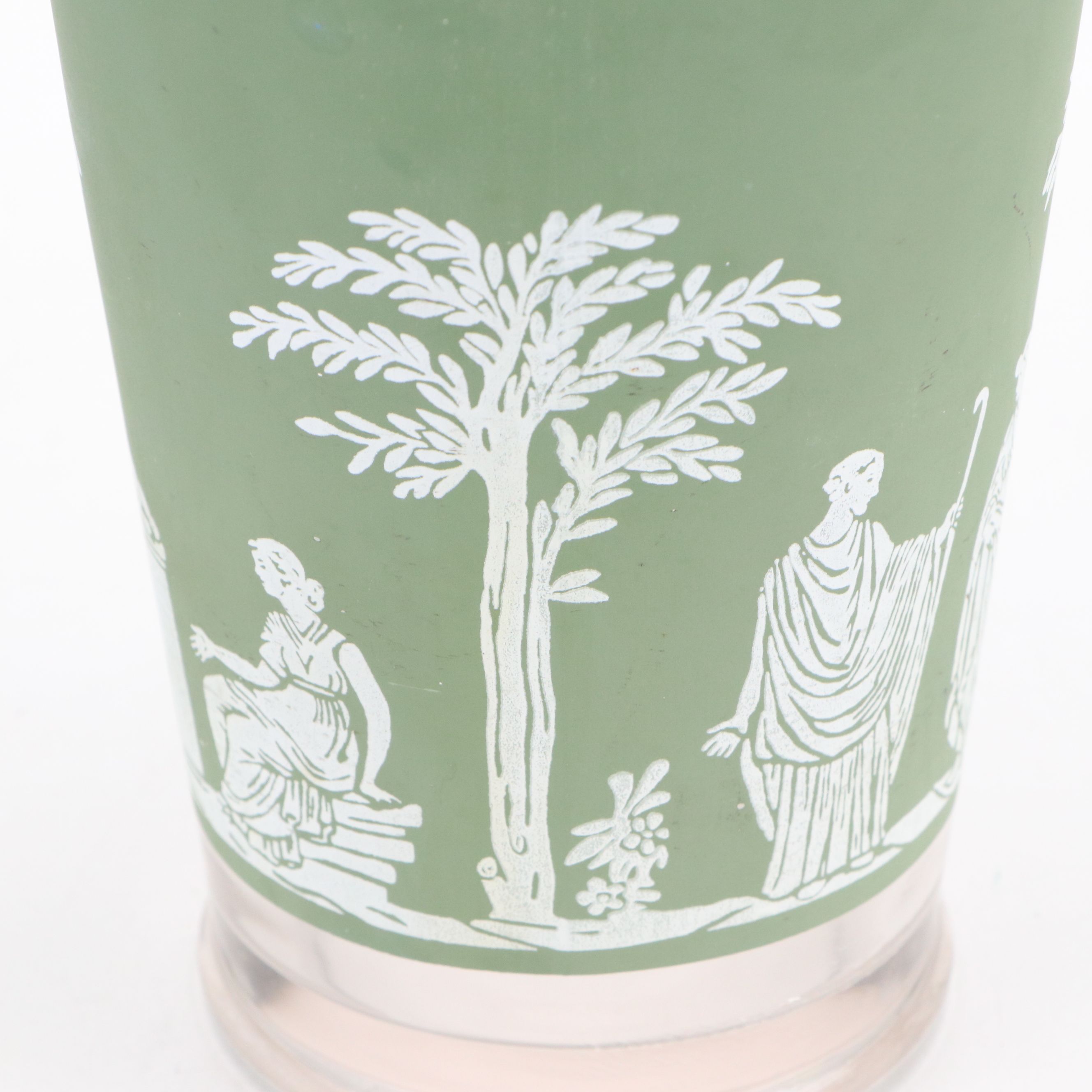 Jeannette Glass "Hellenic Green" Tumblers and Pitcher