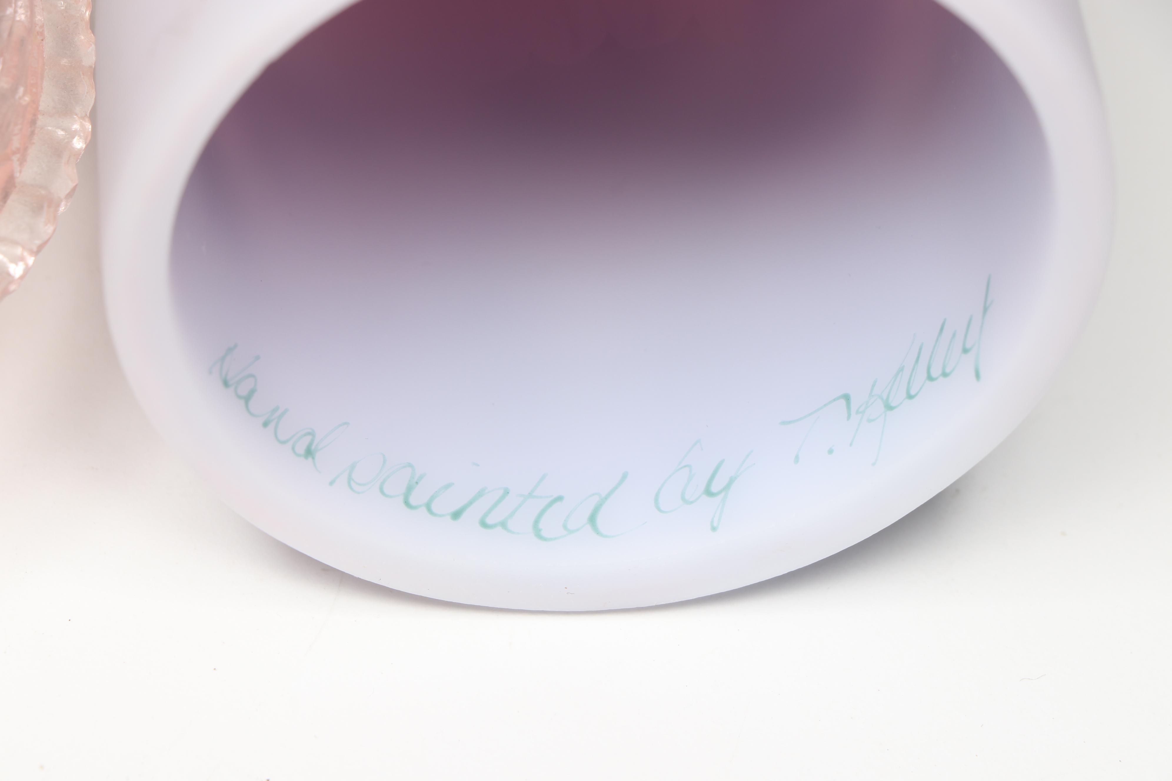 Fenton Hand-Painted Glass Fairy Lamp, Glass Bowl, and Ceramic Frog Planter