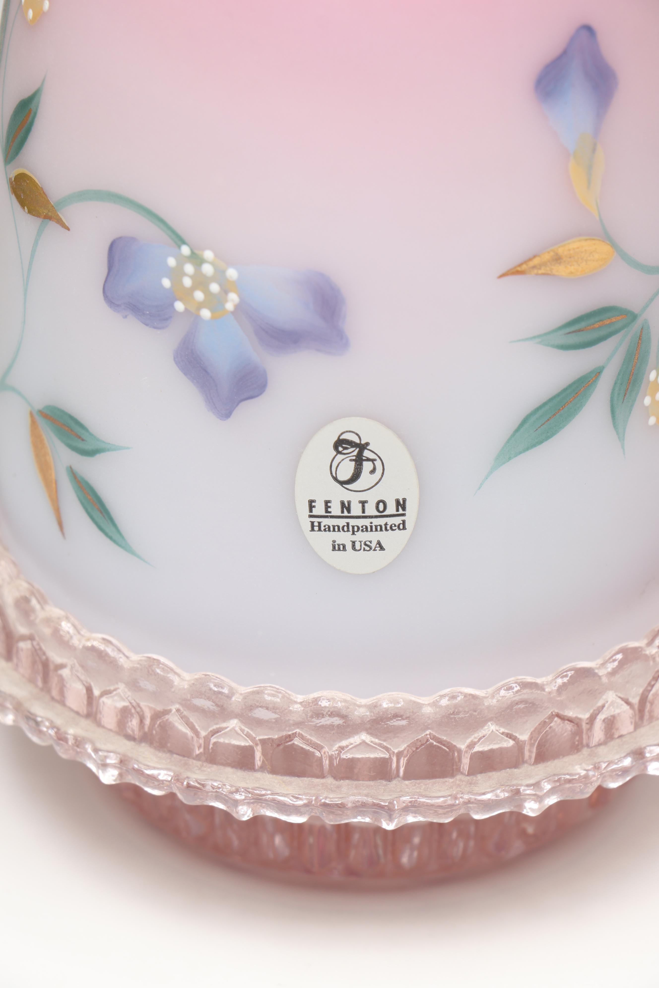 Fenton Hand-Painted Glass Fairy Lamp, Glass Bowl, and Ceramic Frog Planter