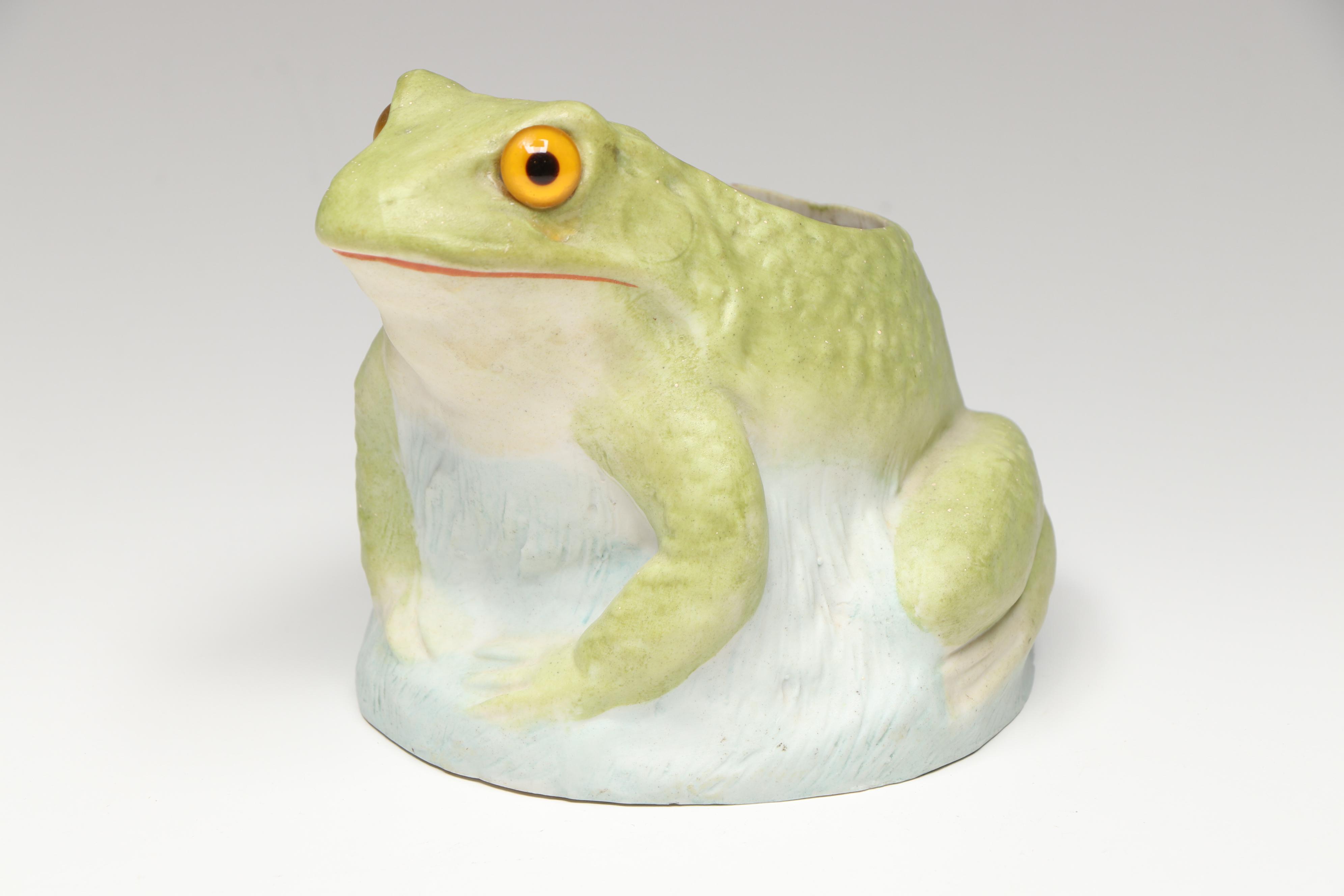 Fenton Hand-Painted Glass Fairy Lamp, Glass Bowl, and Ceramic Frog Planter