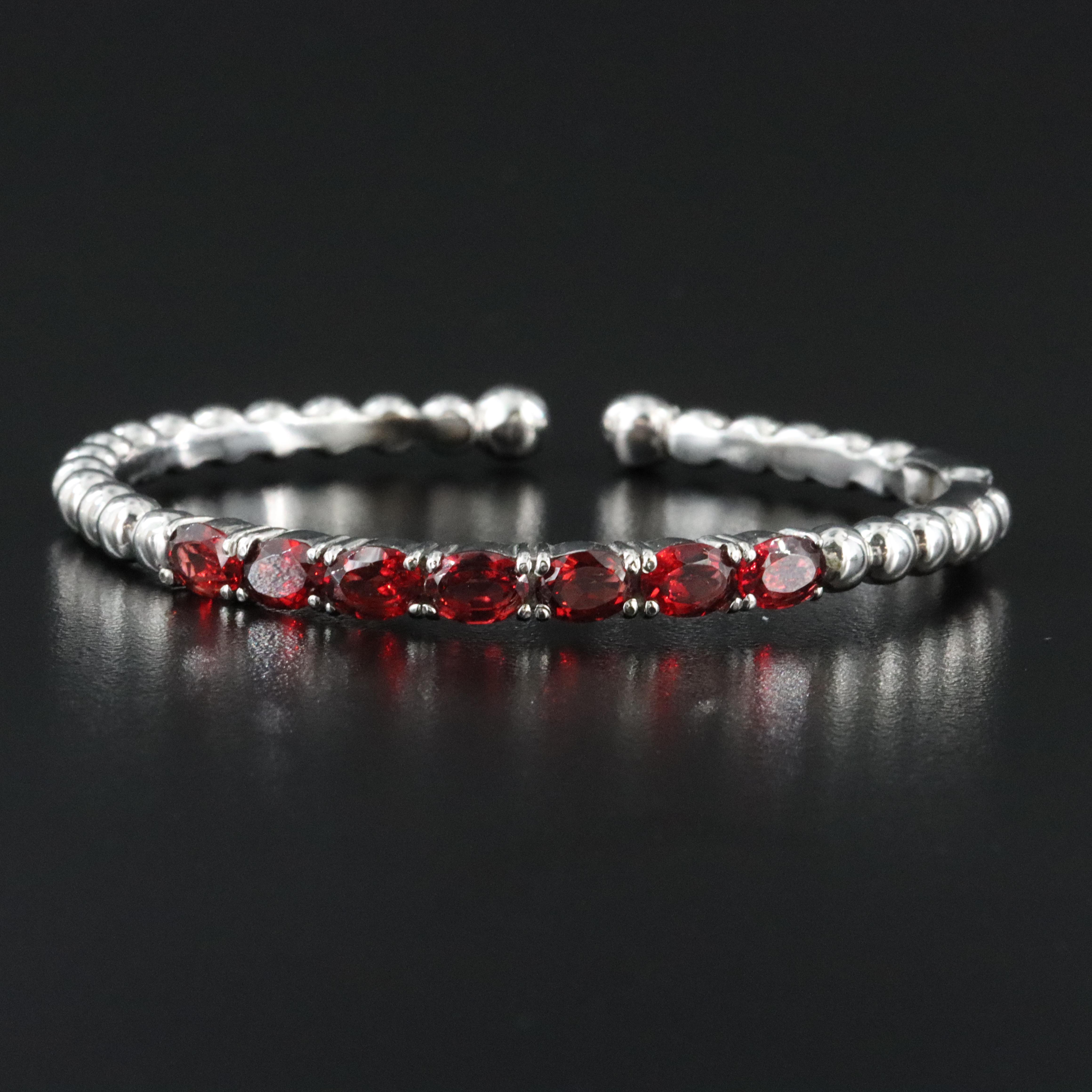 Stainless Steel Garnet Hinged Cuff