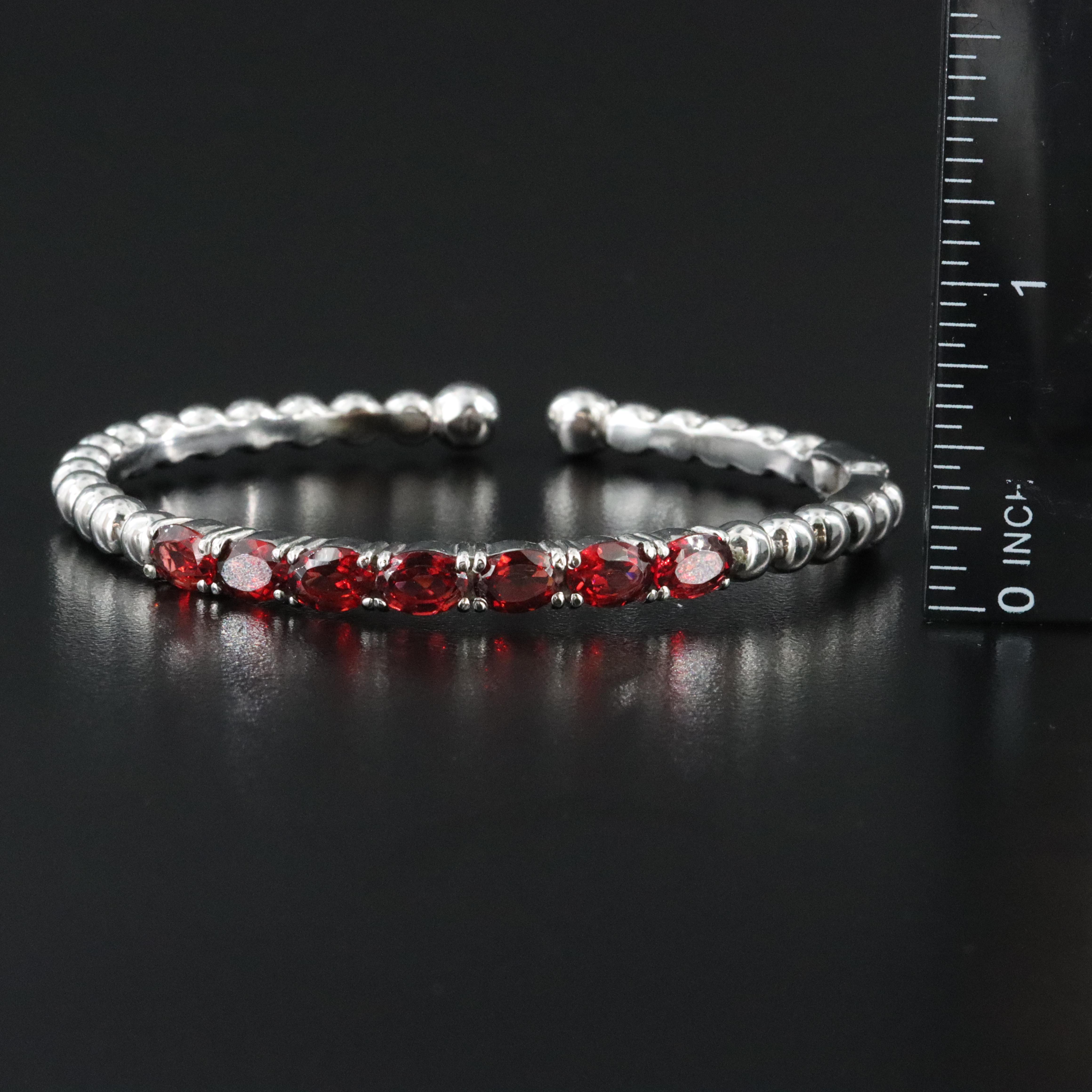 Stainless Steel Garnet Hinged Cuff