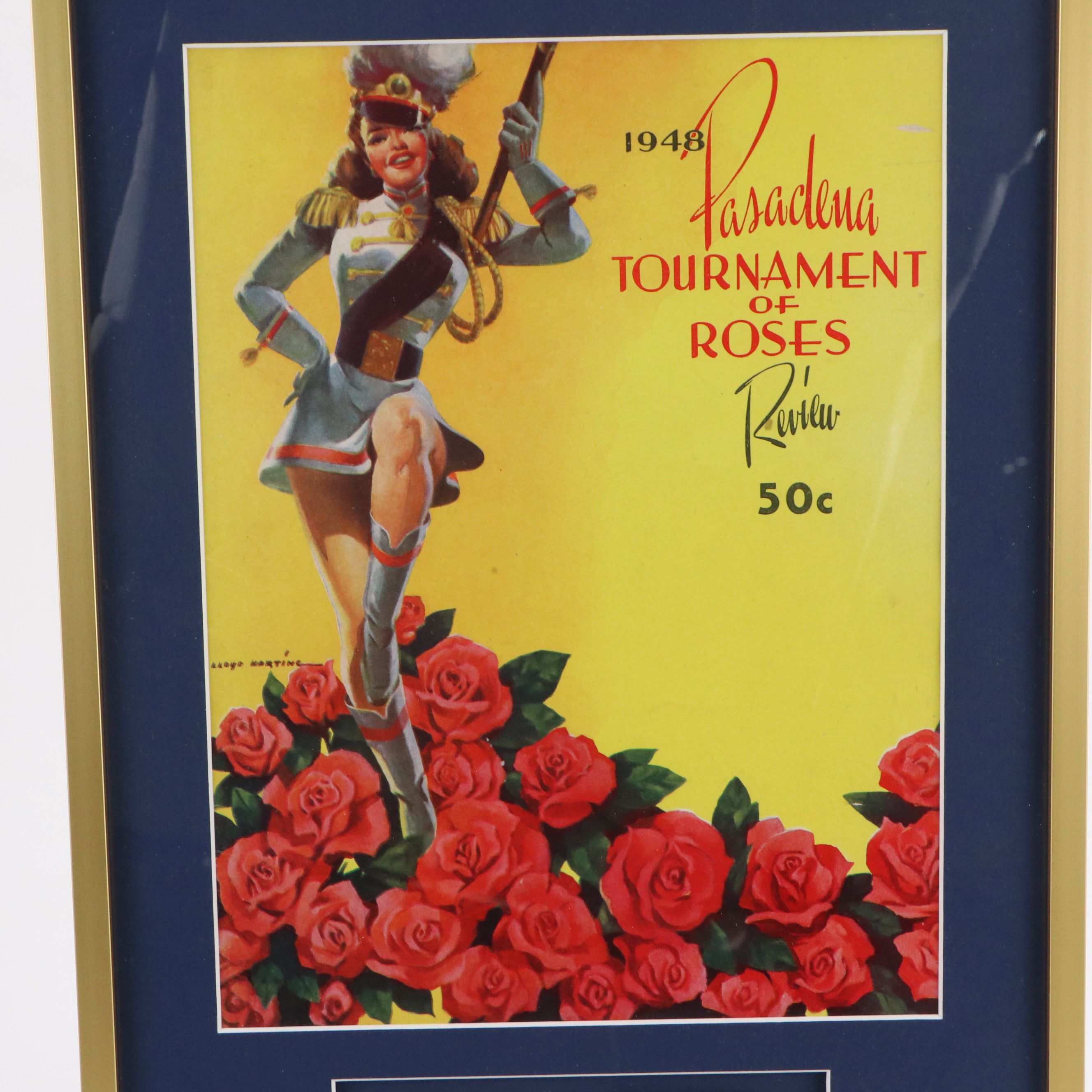 Pasadena Tournament of Roses Goal Post Piece and Offset Lithograph, 1948