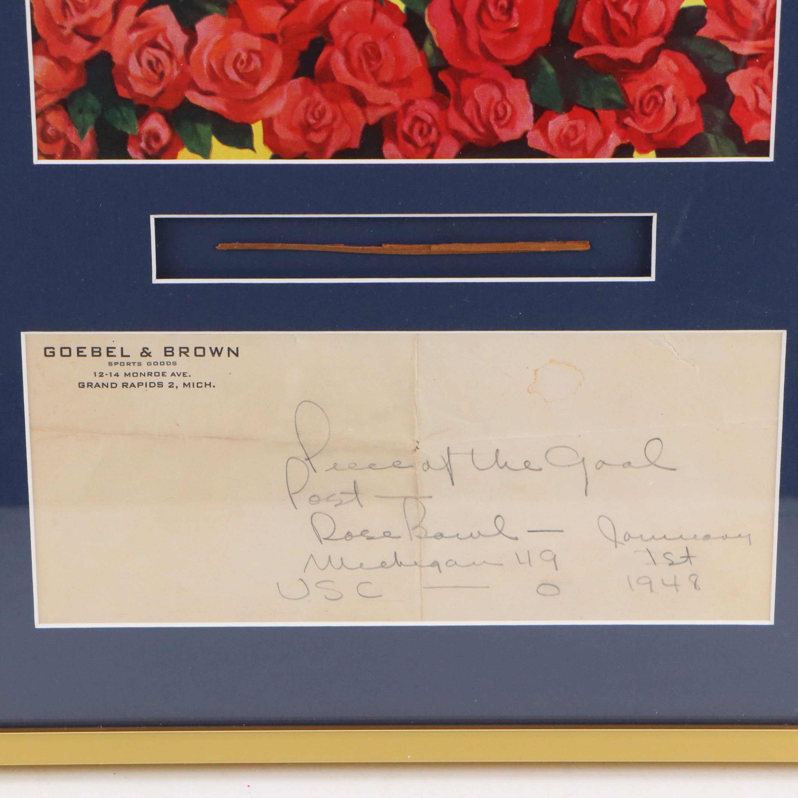 Pasadena Tournament of Roses Goal Post Piece and Offset Lithograph, 1948