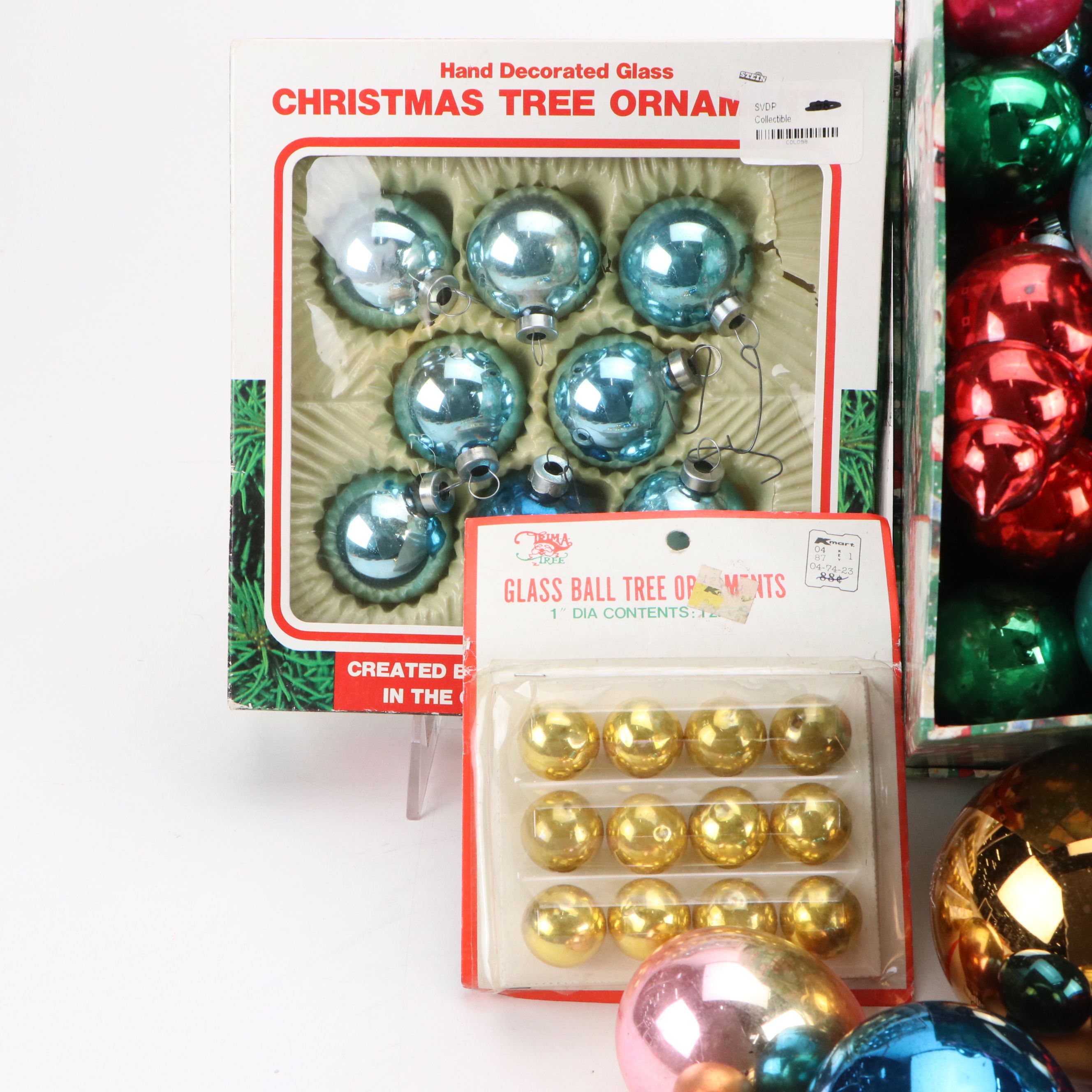 Shiny Brite and More Vintage Christmas Ornaments with Santa Gift Box