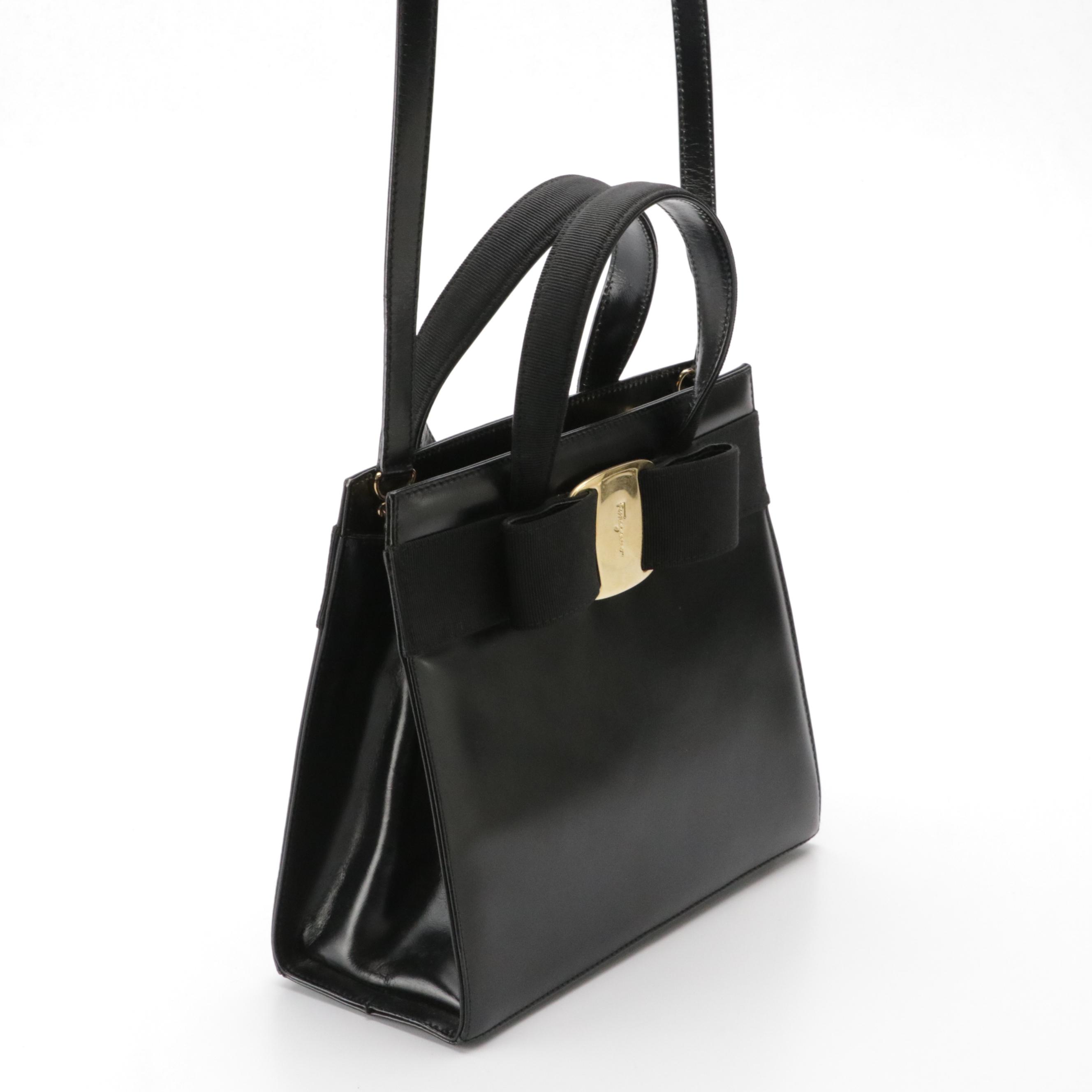 Salvatore Ferragamo Vara Bow Two-Way Bag in Black Leather