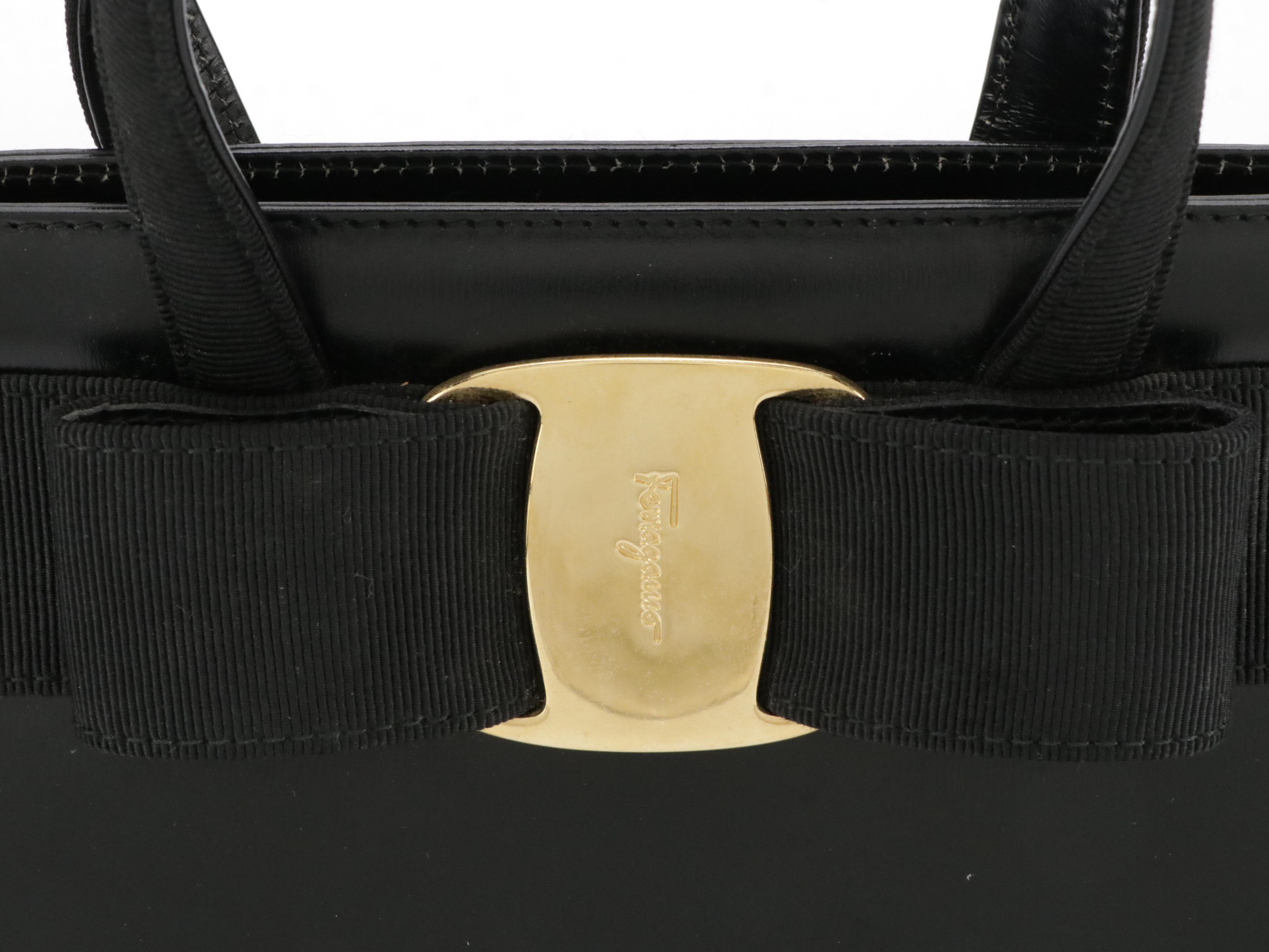 Salvatore Ferragamo Vara Bow Two-Way Bag in Black Leather