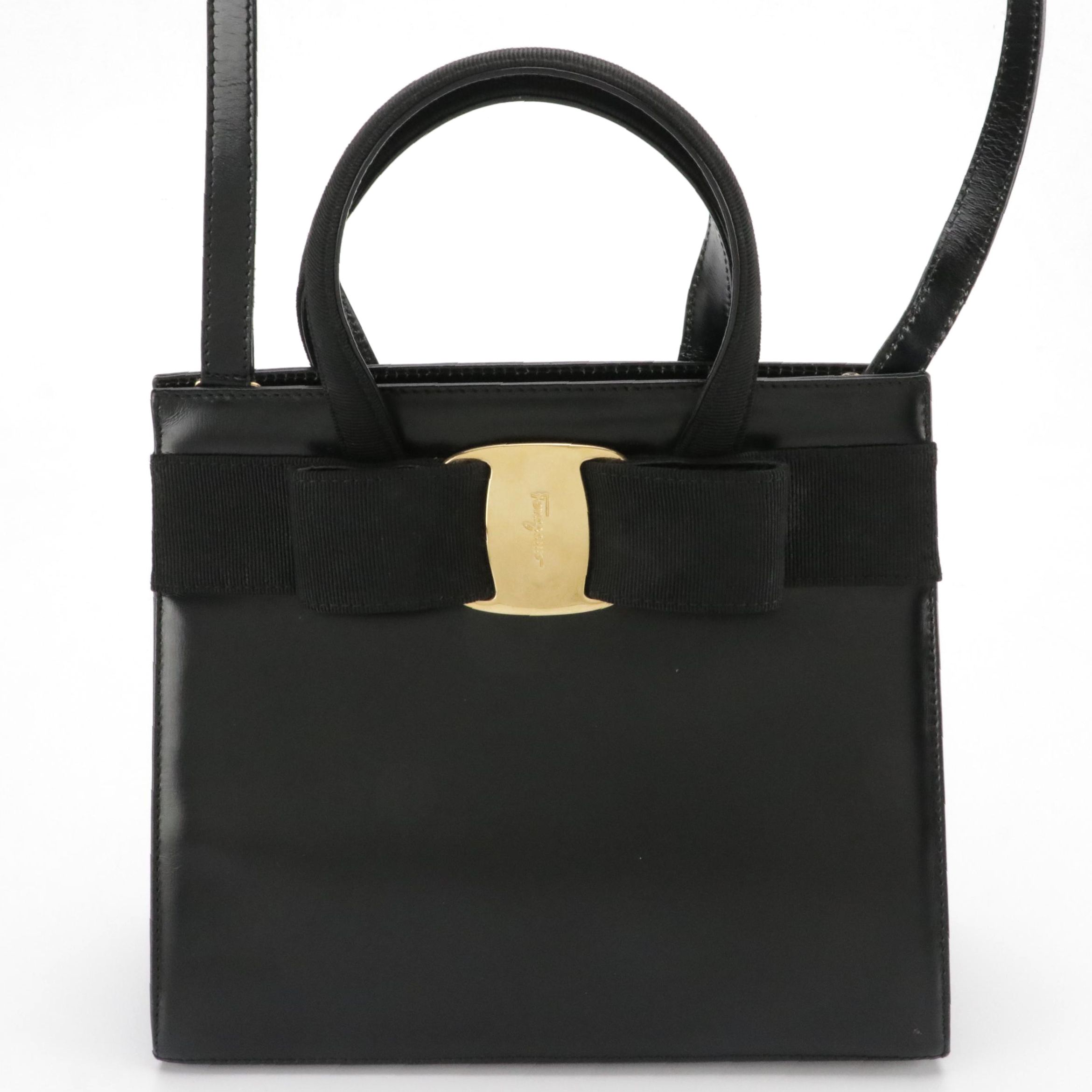 Salvatore Ferragamo Vara Bow Two-Way Bag in Black Leather