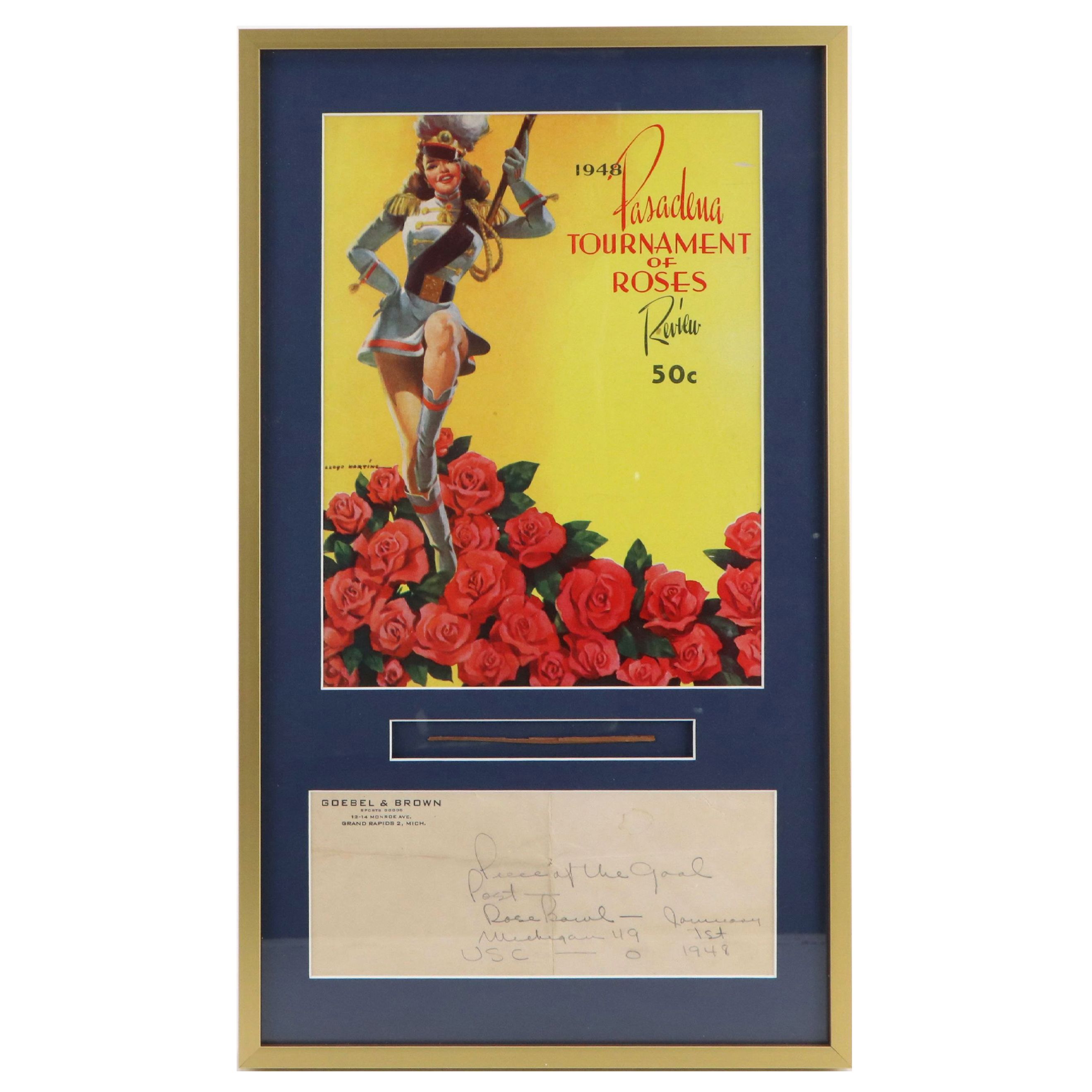 Pasadena Tournament of Roses Goal Post Piece and Offset Lithograph, 1948