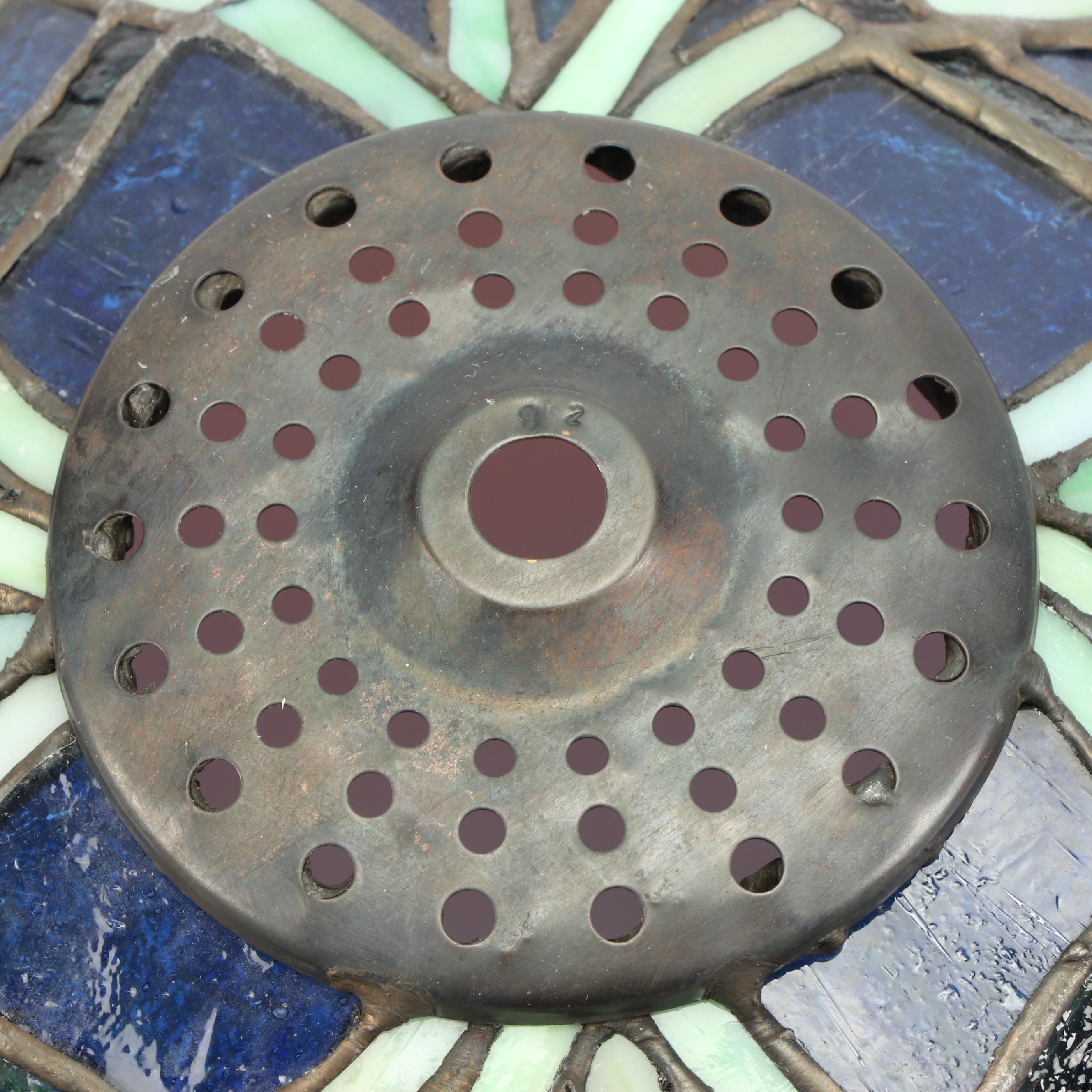 Art Nouveau Style Iridescent and Slag Glass Heart Panels Lamp Shade