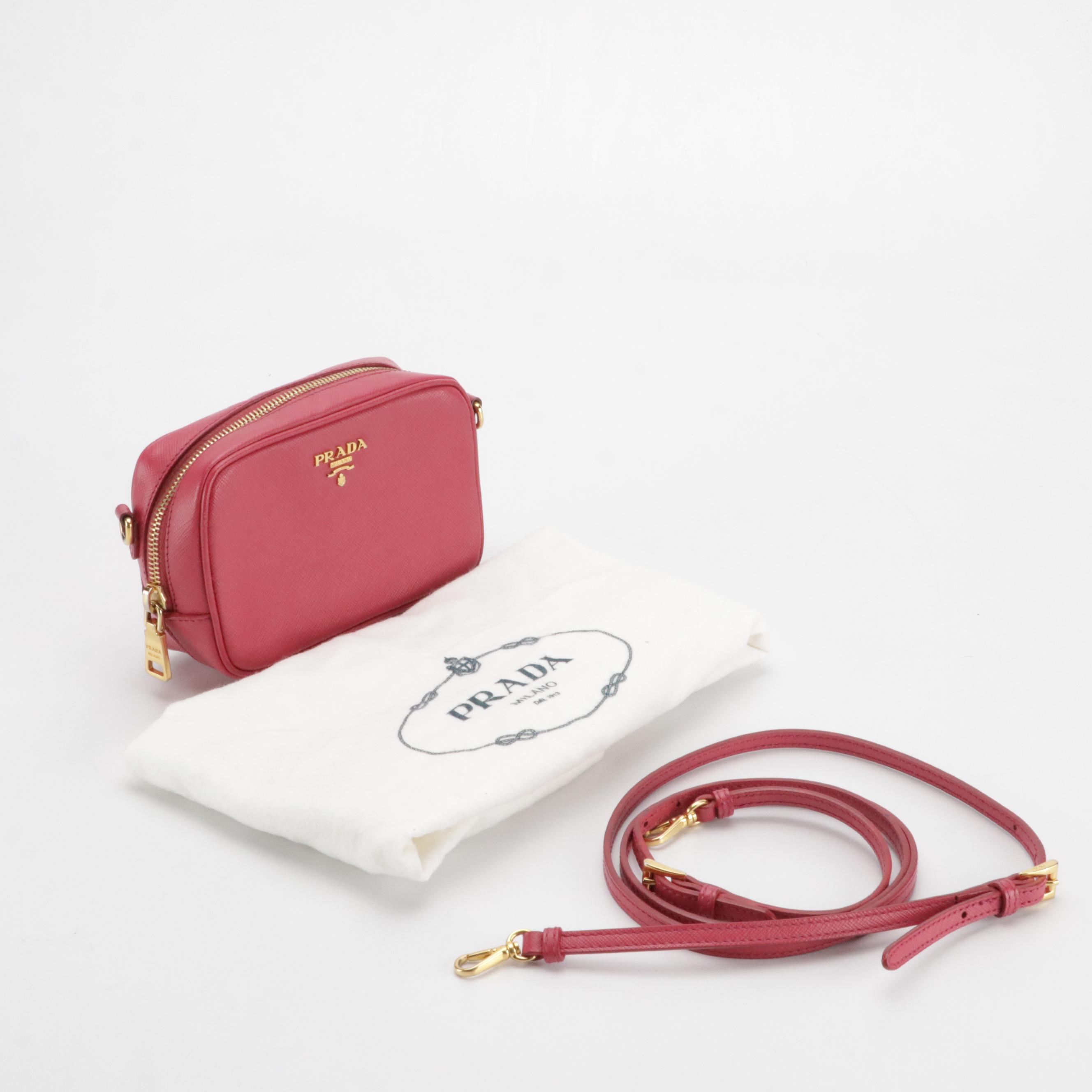 Prada Mini Crossbody Zip Pouch in Watermelon Pink Saffiano Leather