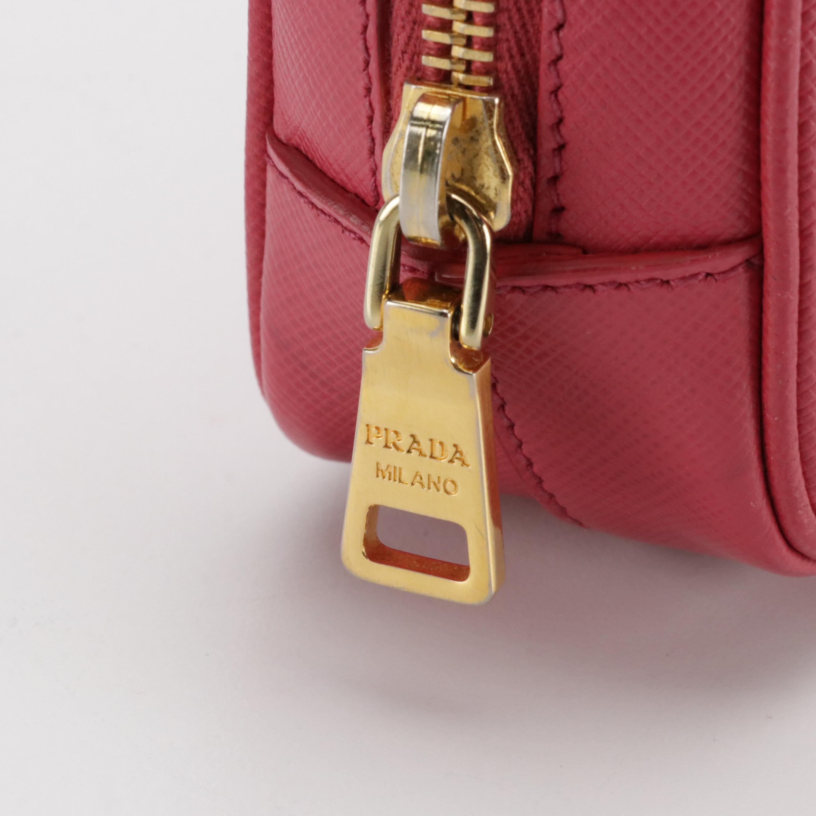 Prada Mini Crossbody Zip Pouch in Watermelon Pink Saffiano Leather