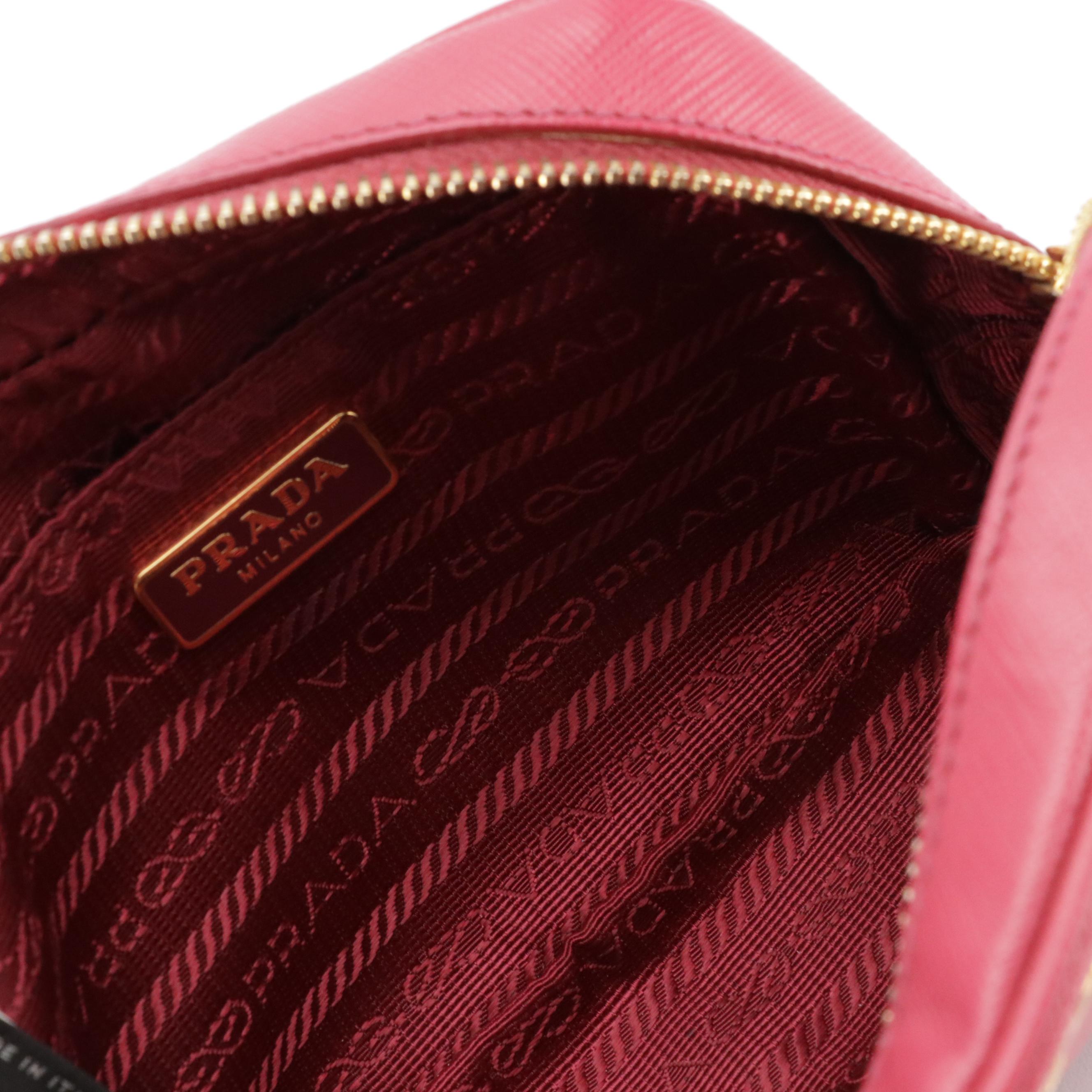 Prada Mini Crossbody Zip Pouch in Watermelon Pink Saffiano Leather