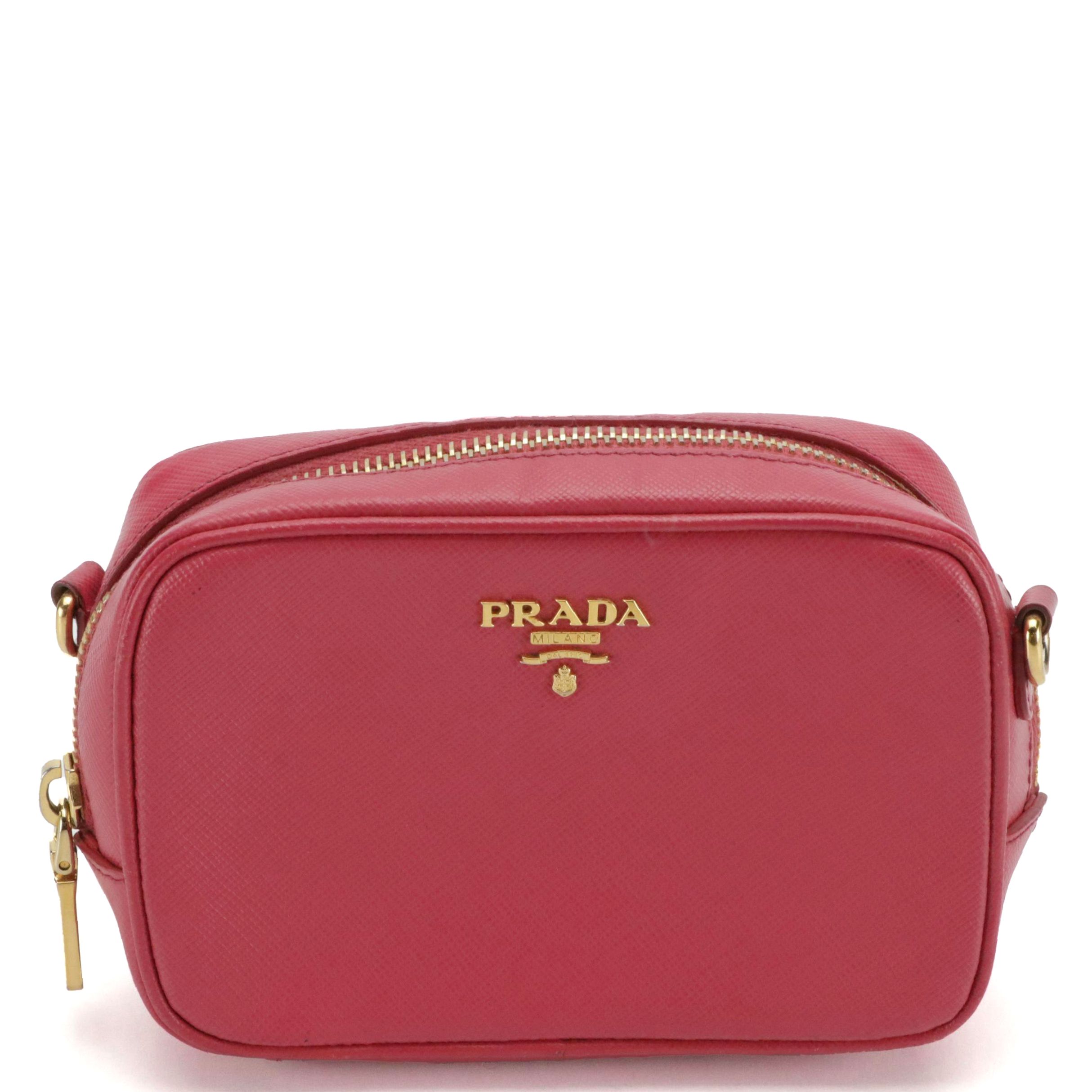 Prada Mini Crossbody Zip Pouch in Watermelon Pink Saffiano Leather