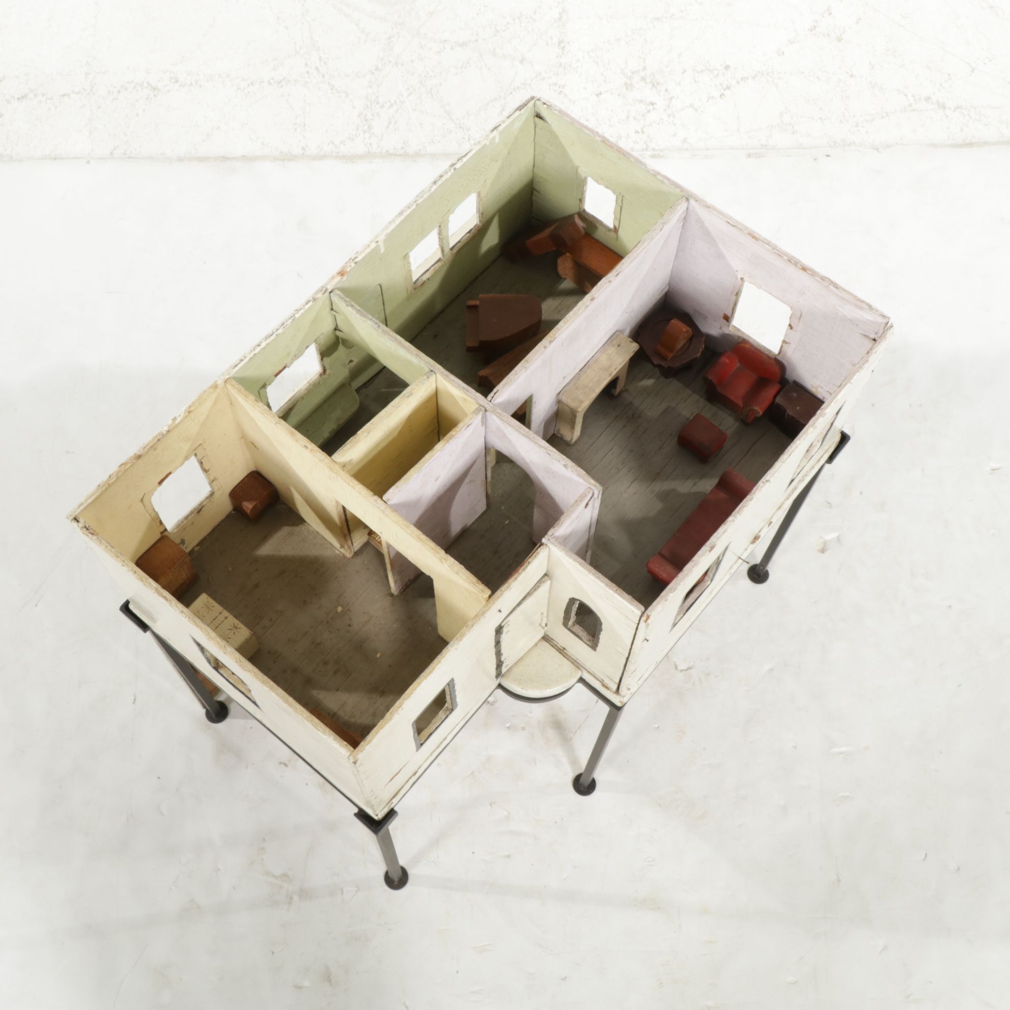 Furnished White Doll House with Table Legs