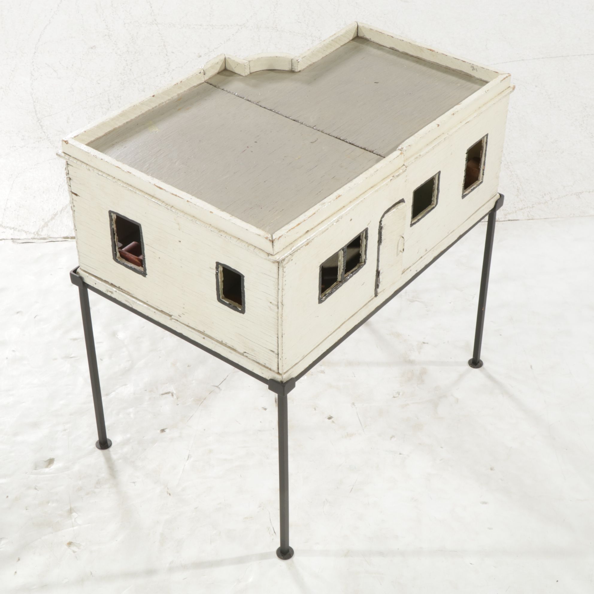Furnished White Doll House with Table Legs