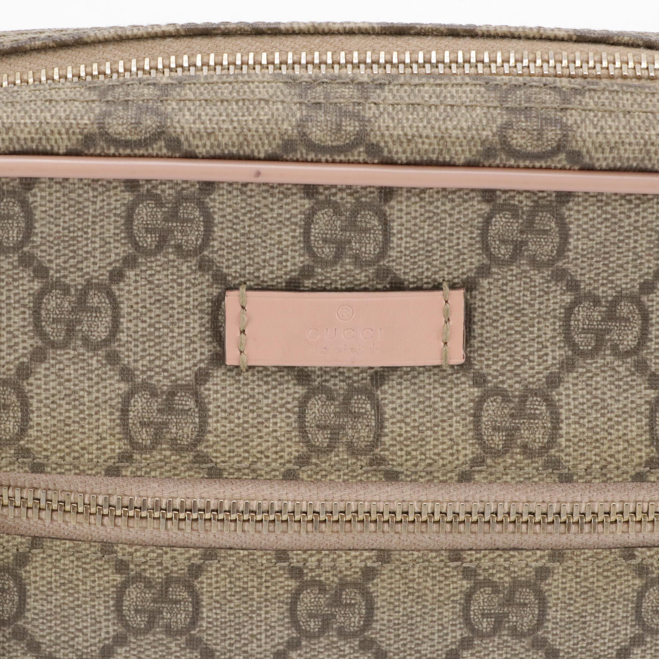 Gucci Front Zip Camera Bag GG Supreme Canvas and Light Pink Leather