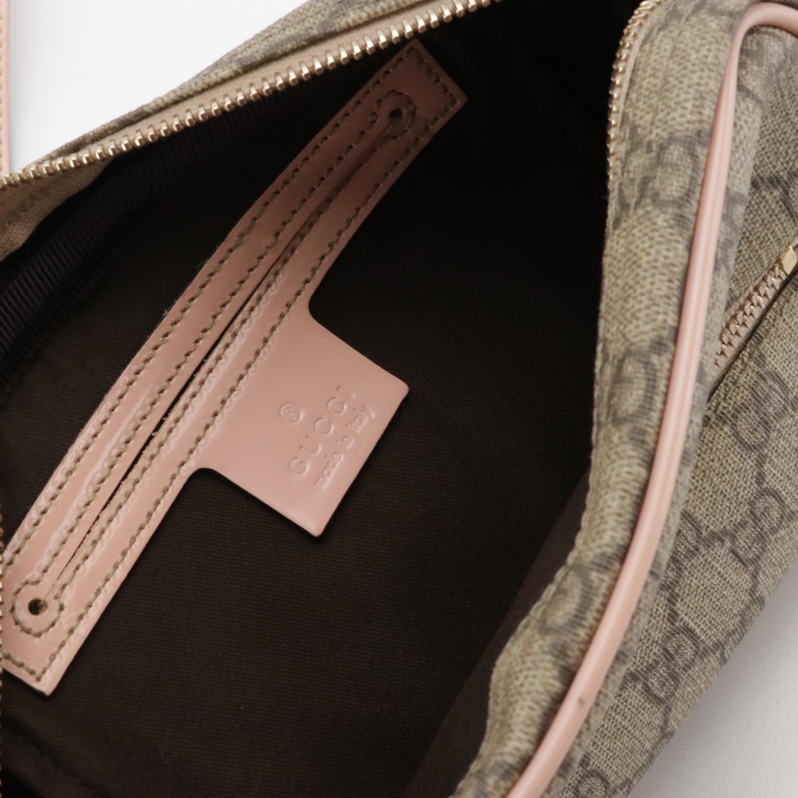 Gucci Front Zip Camera Bag GG Supreme Canvas and Light Pink Leather