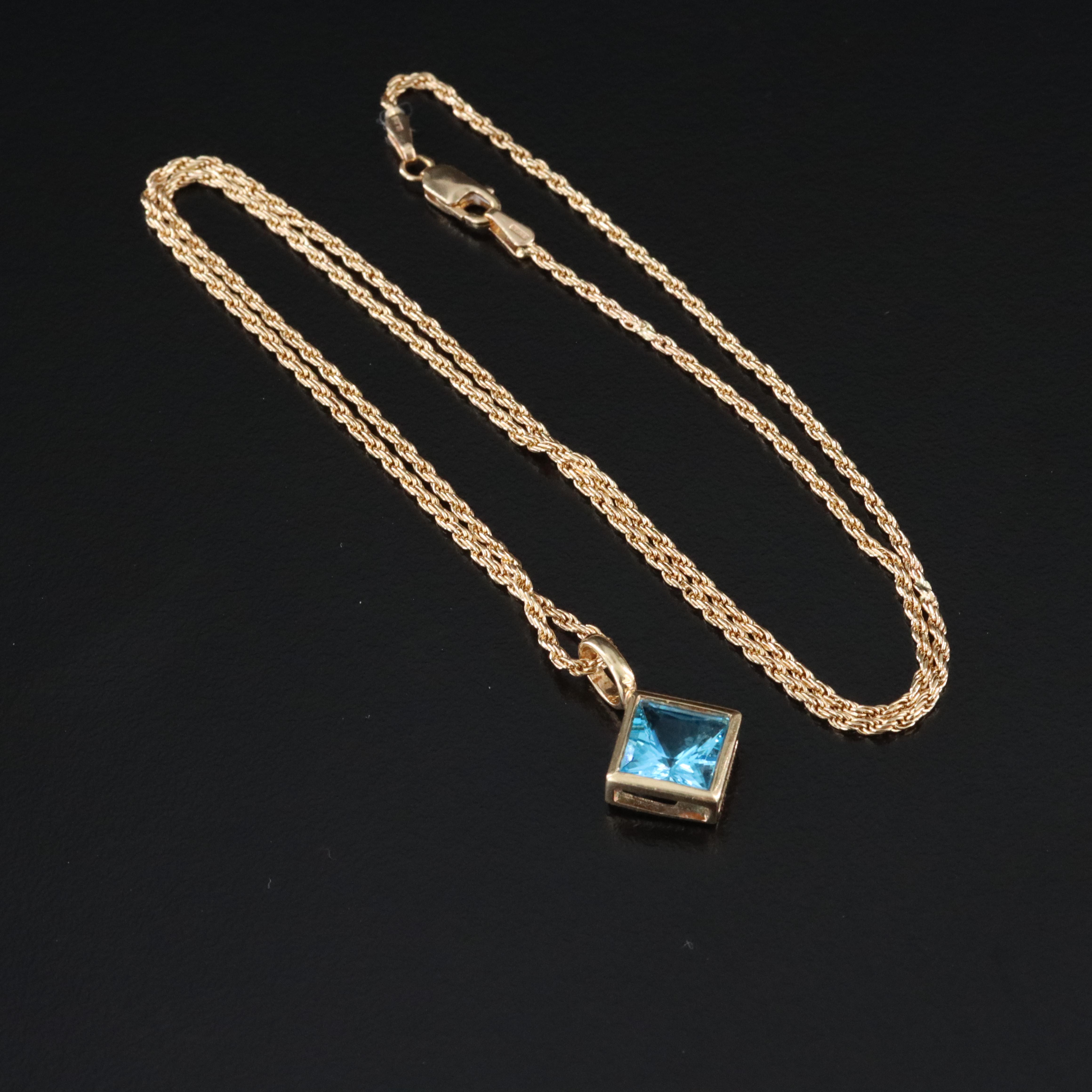 14K Swiss Blue Topaz Pendant Necklace and Earrings