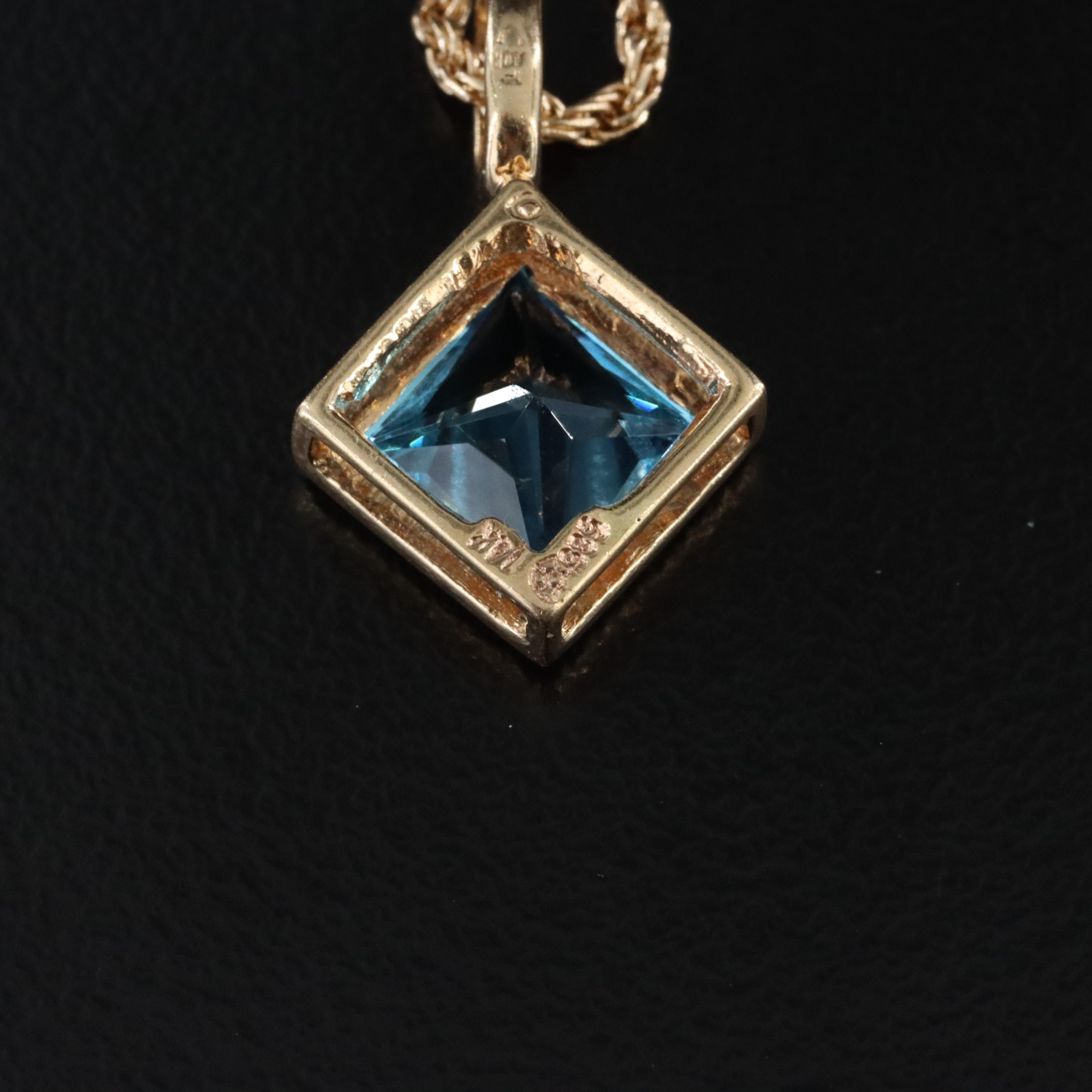 14K Swiss Blue Topaz Pendant Necklace and Earrings