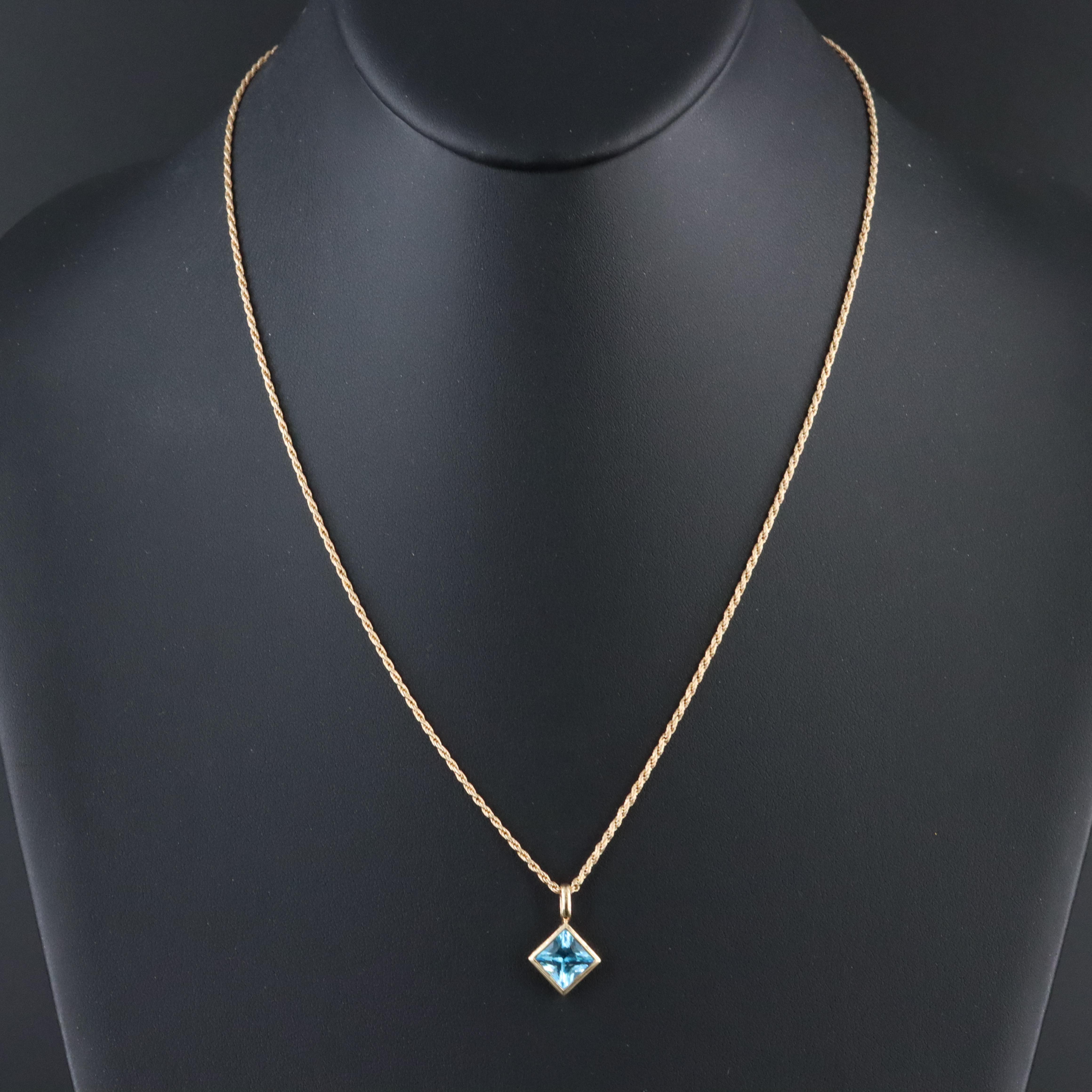 14K Swiss Blue Topaz Pendant Necklace and Earrings