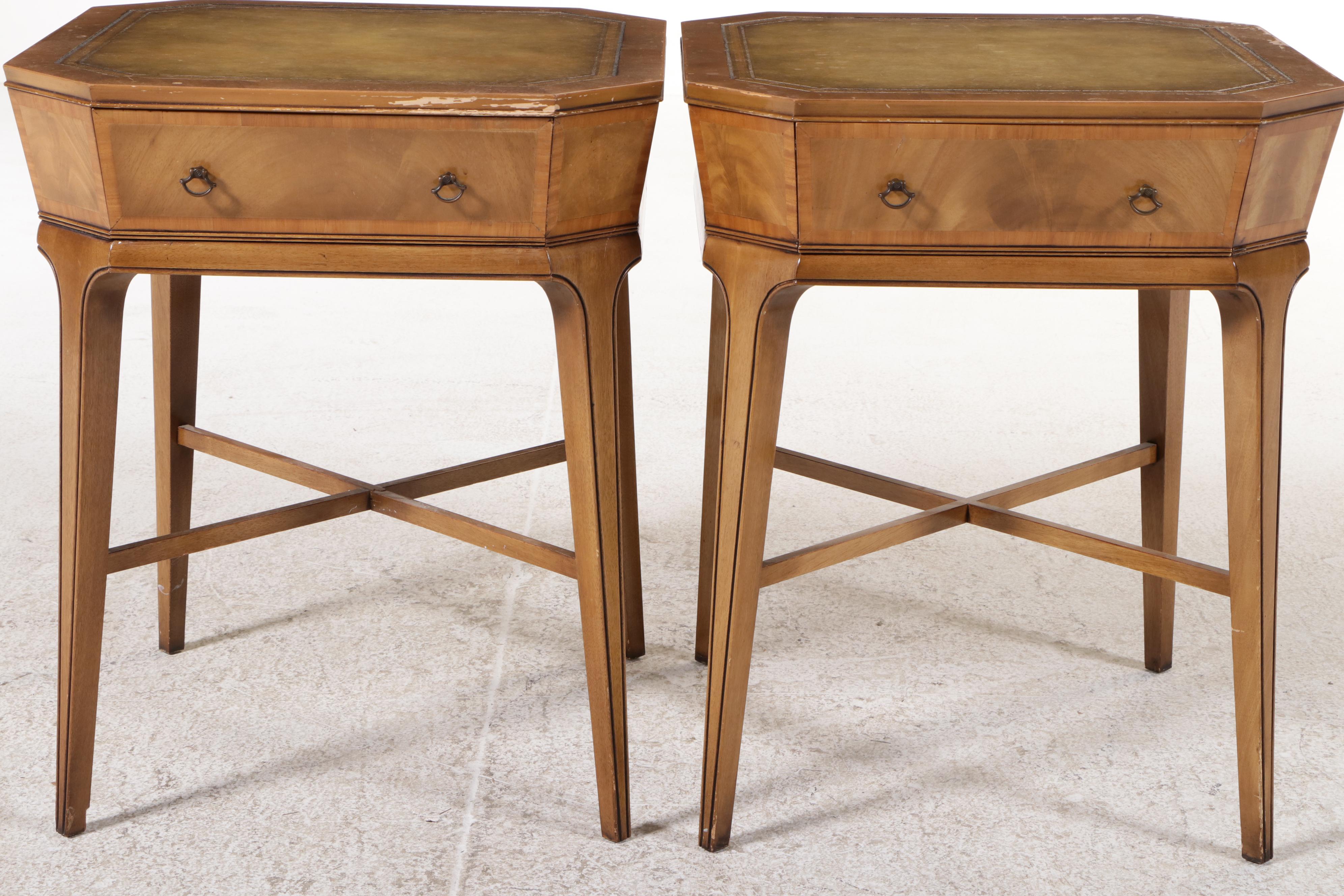 Pair of Weiman Mahogany End Tables with Inset Leather Tops