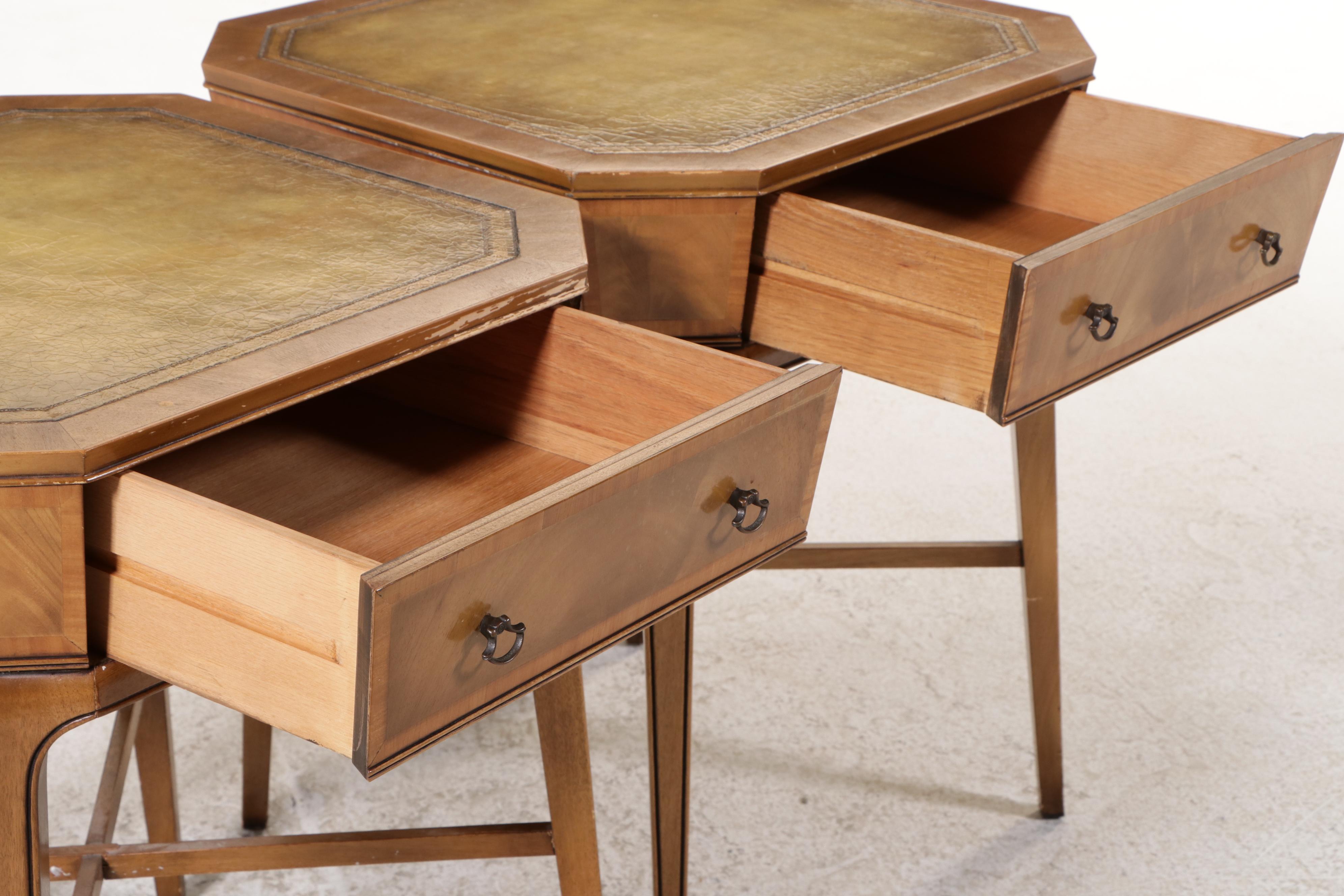 Pair of Weiman Mahogany End Tables with Inset Leather Tops
