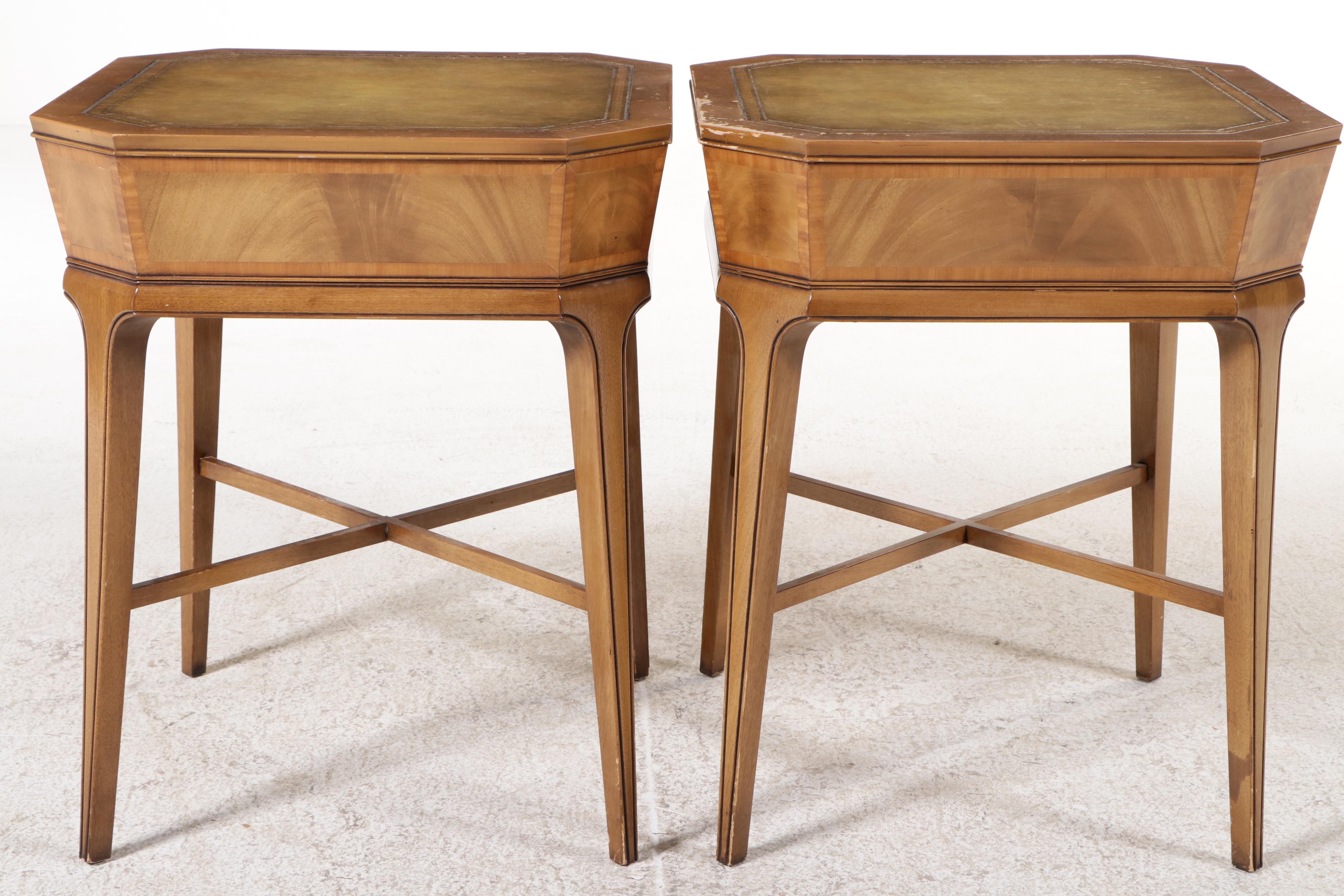 Pair of Weiman Mahogany End Tables with Inset Leather Tops