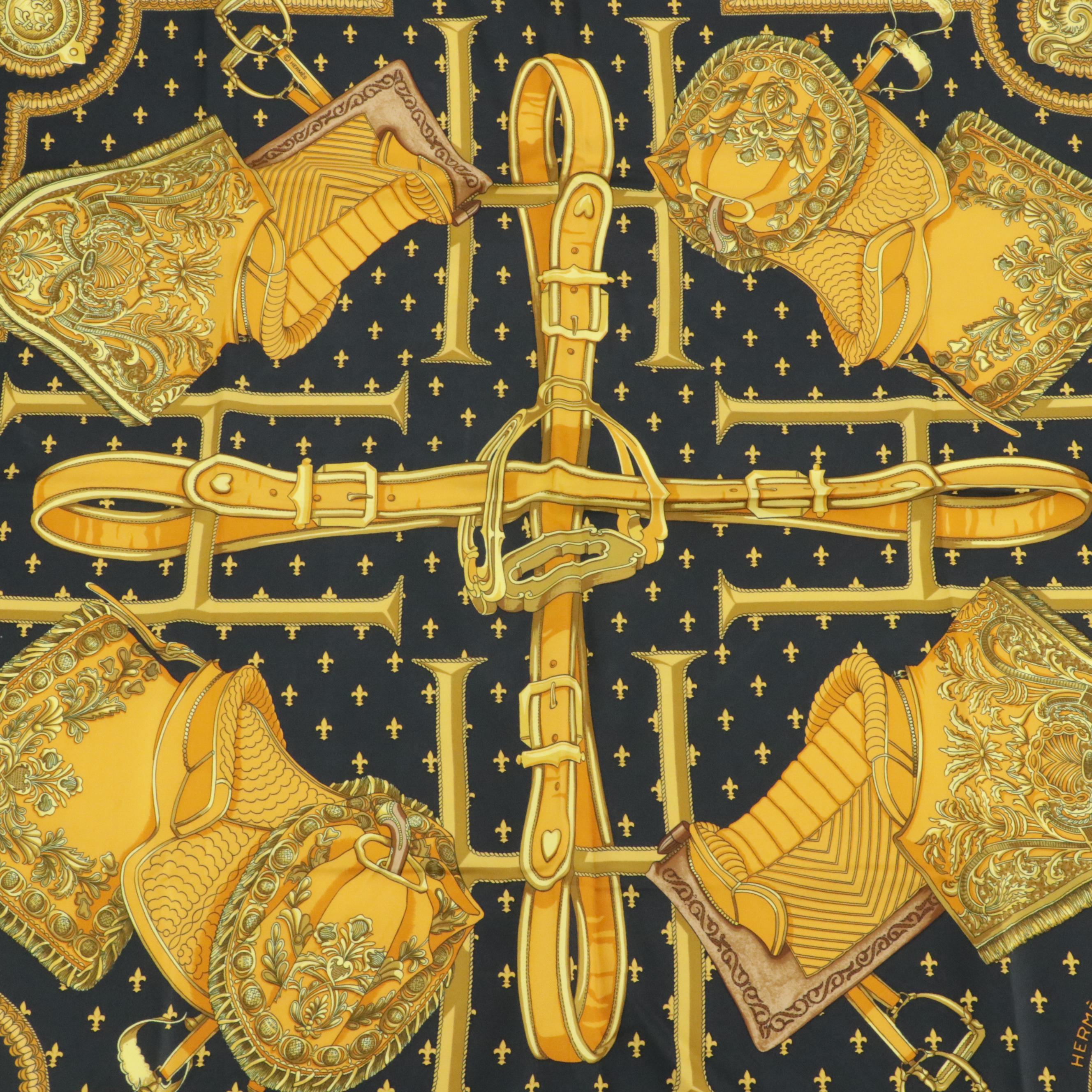 Hermès "Selles a Housse" Silk Twill Scarf 90 in Box