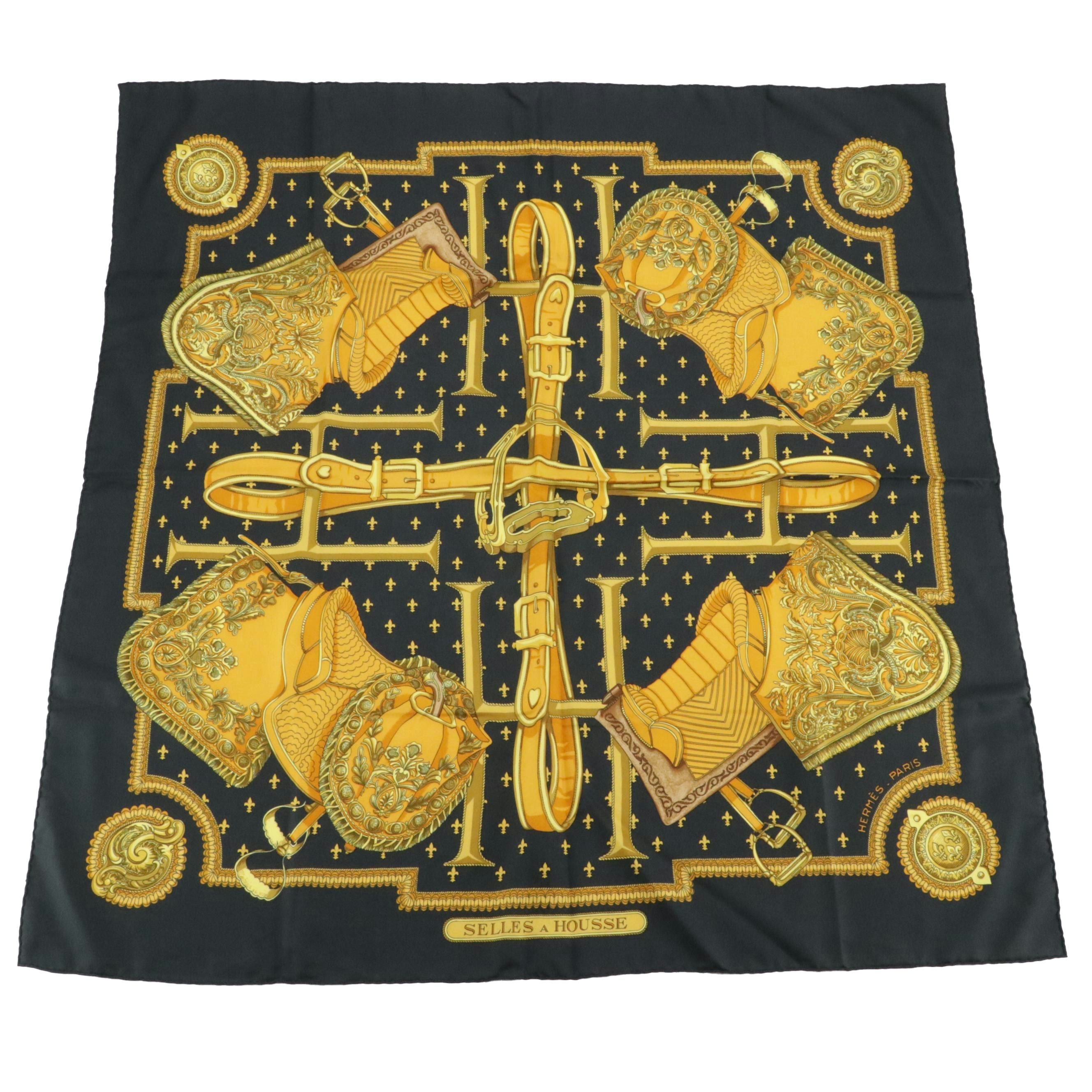 Hermès "Selles a Housse" Silk Twill Scarf 90 in Box