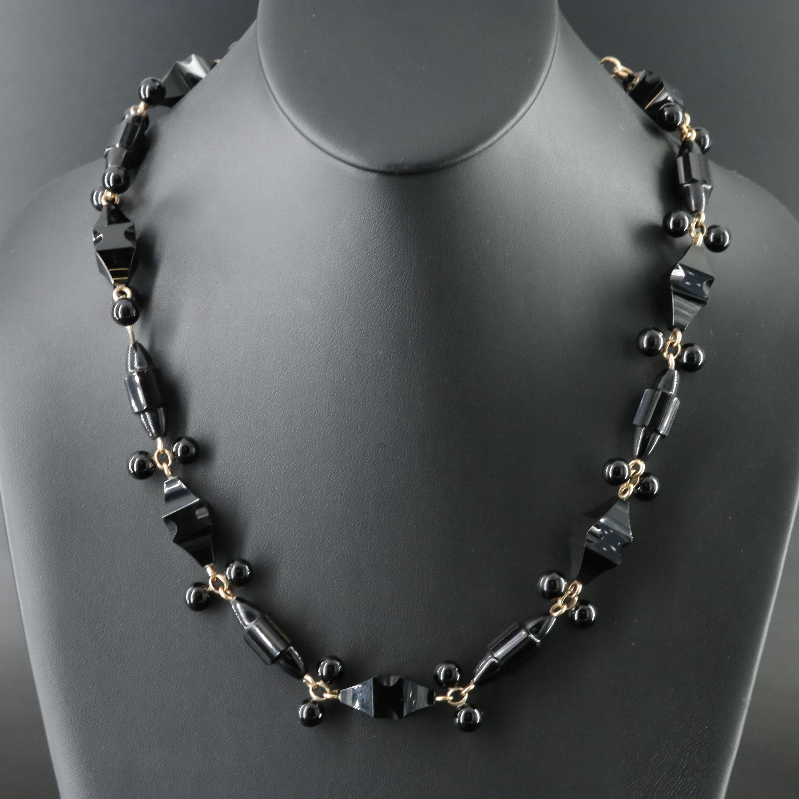 Victorian 14K Black Onyx Mourning Necklace