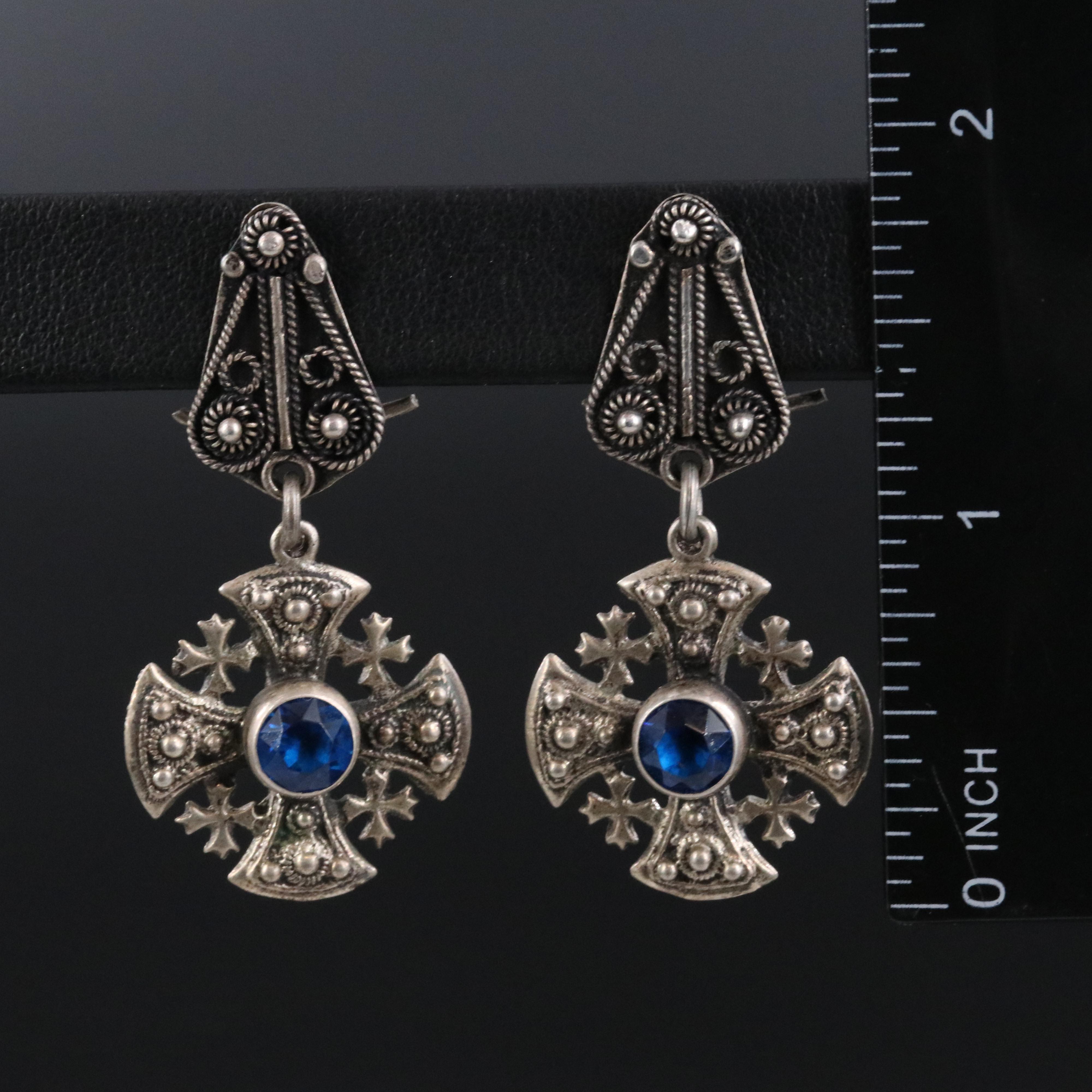 800 Silver Filigree Maltese Cross Earrings