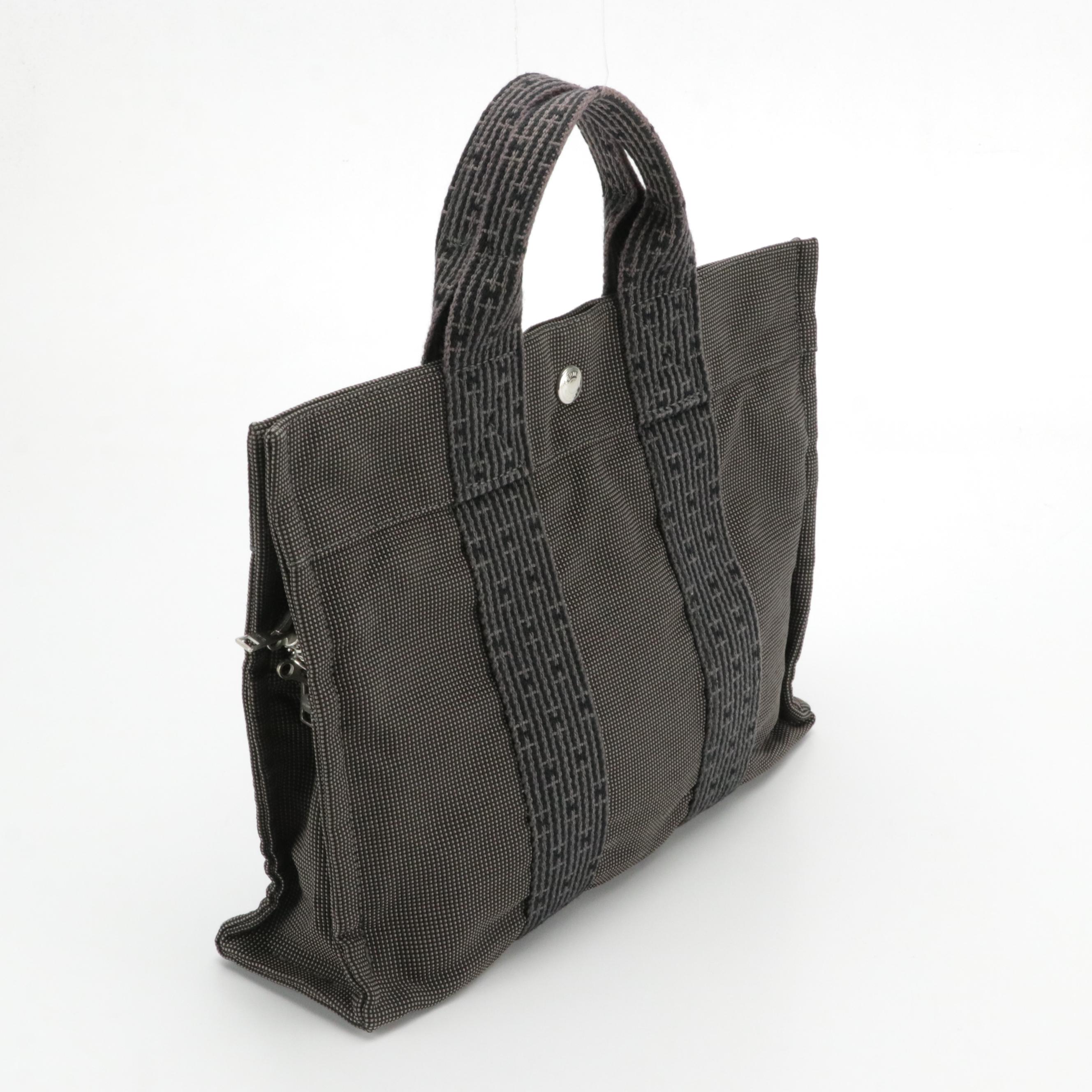 Hermès Toile Canvas Herline Tote PM in Grey/Black