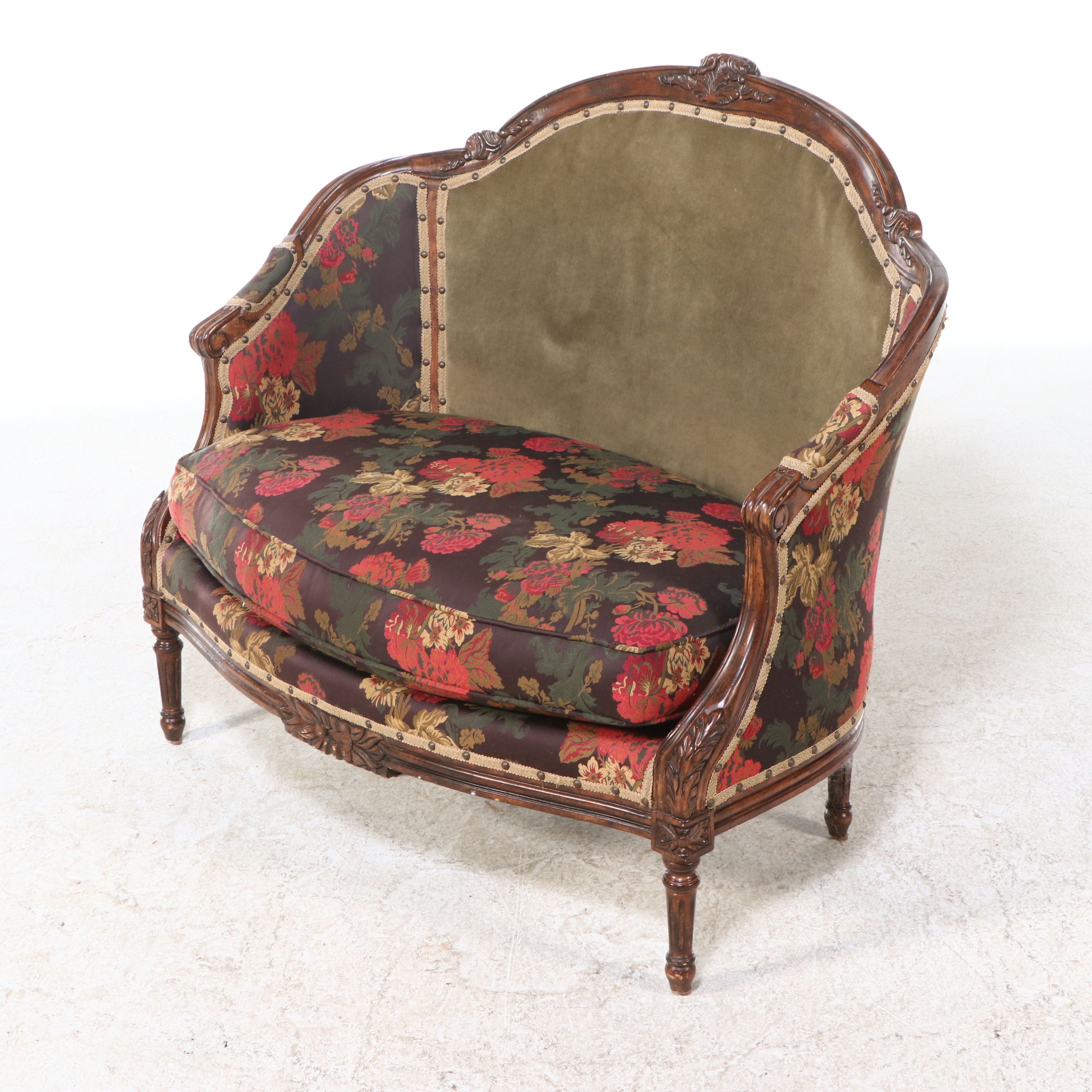 Paul Robert Louis XV Style Mixed Fabric Upholstered Settee
